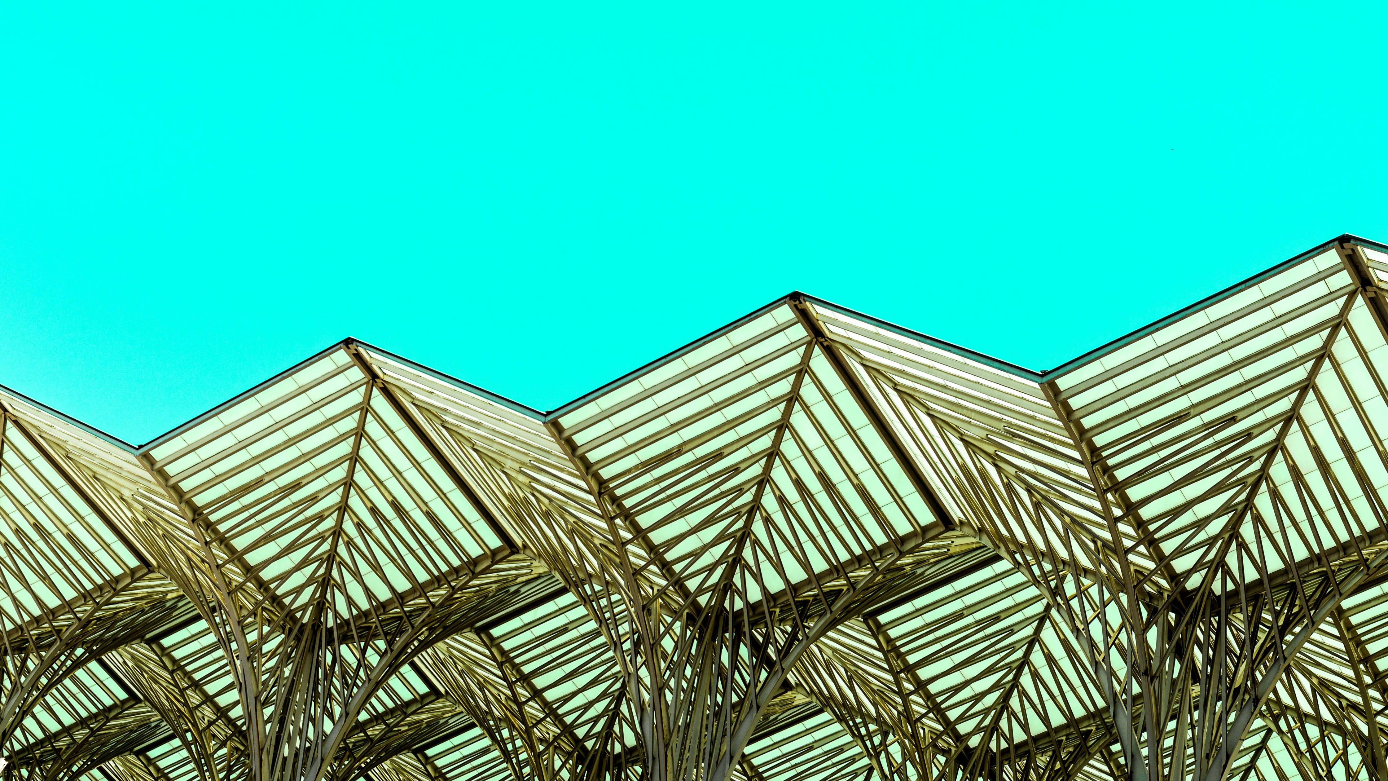 4K Architecture, metal abstract roof, geometric glass and metal roof structure, 4K Desktop Wallpaper