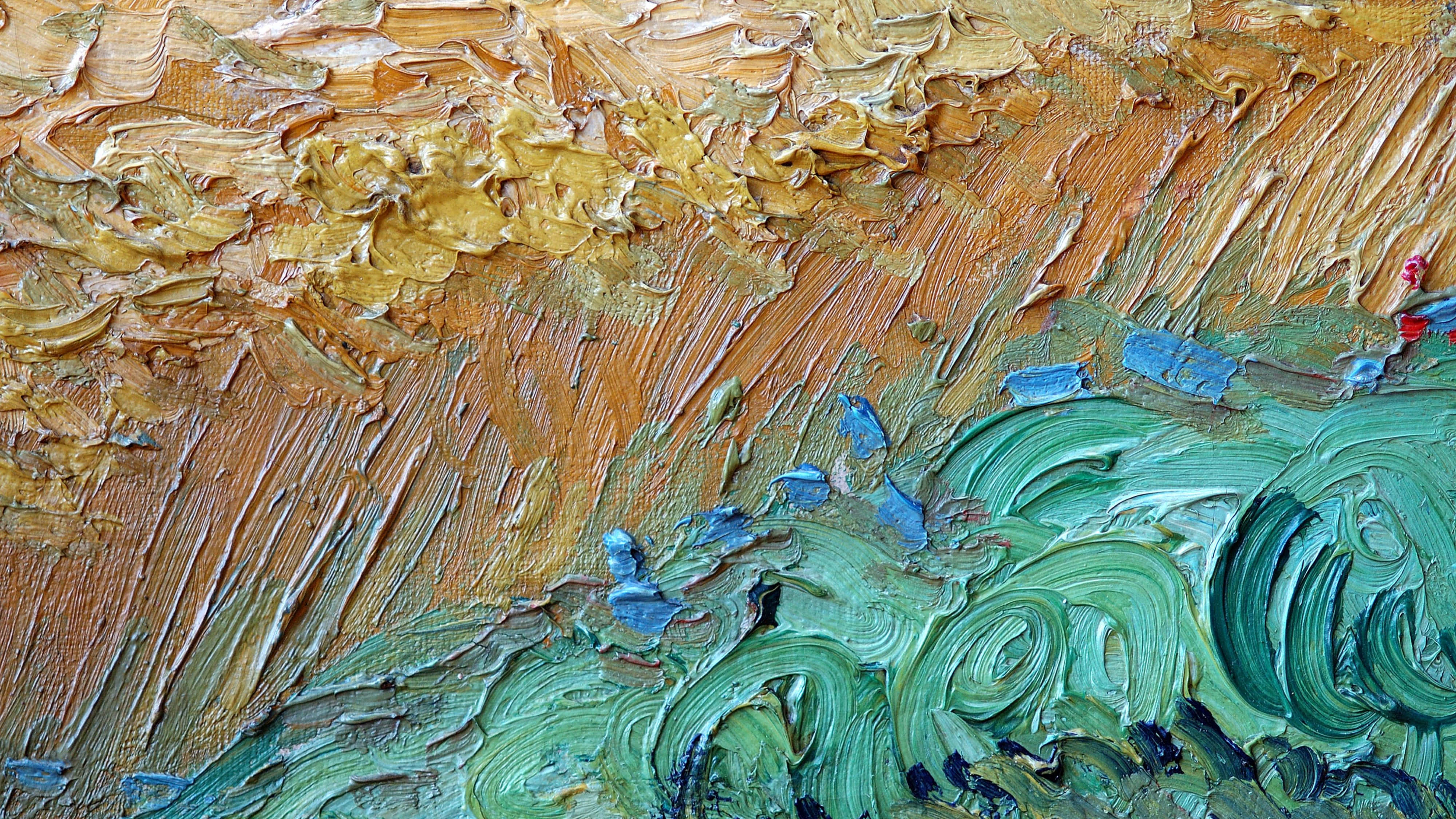 Textured Wave 4K Painting, impasto oil painting, golden ochre, 4K Desktop Wallpaper