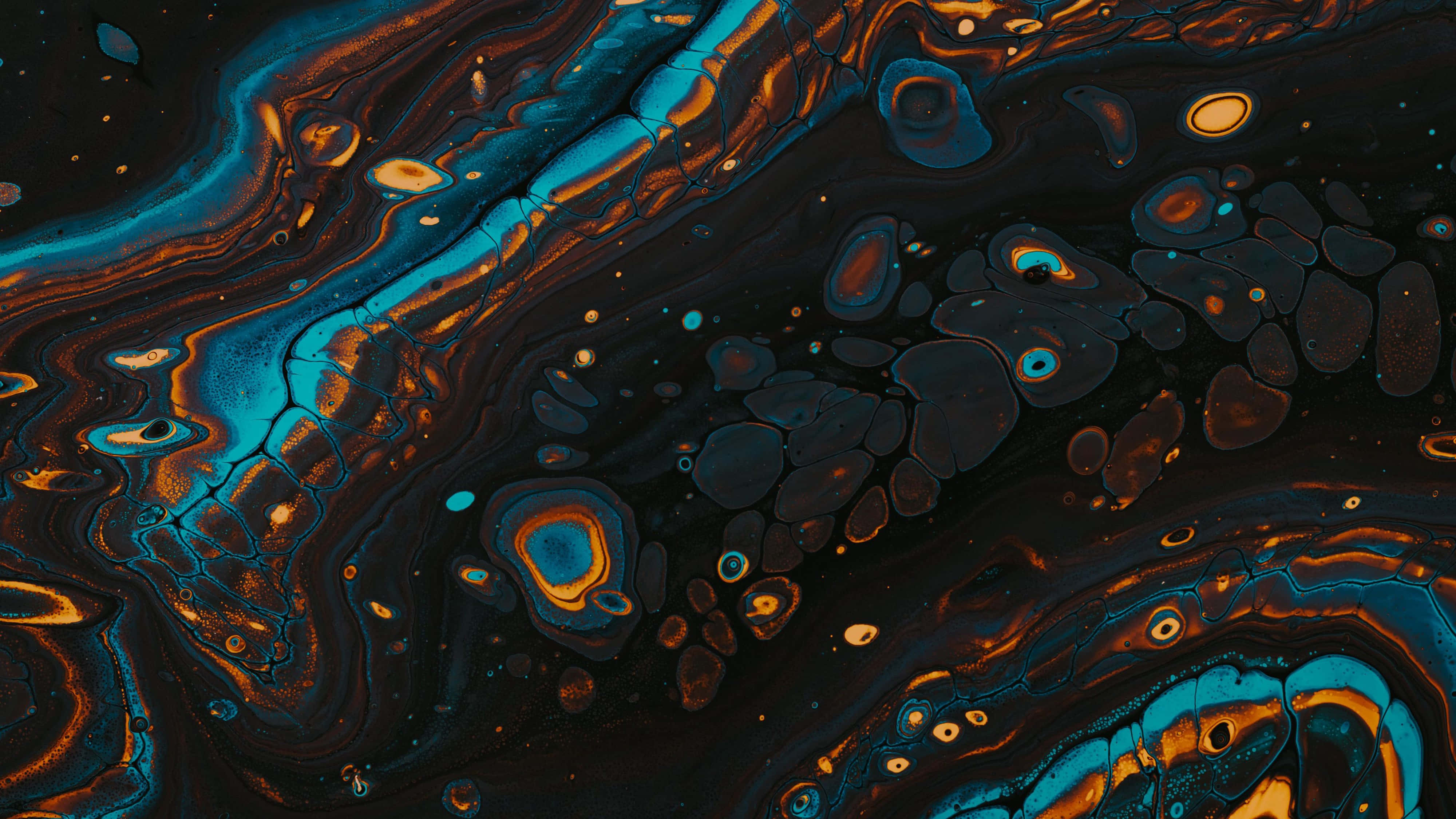 teal, gold, liquid swirls, 4K Desktop Wallpaper