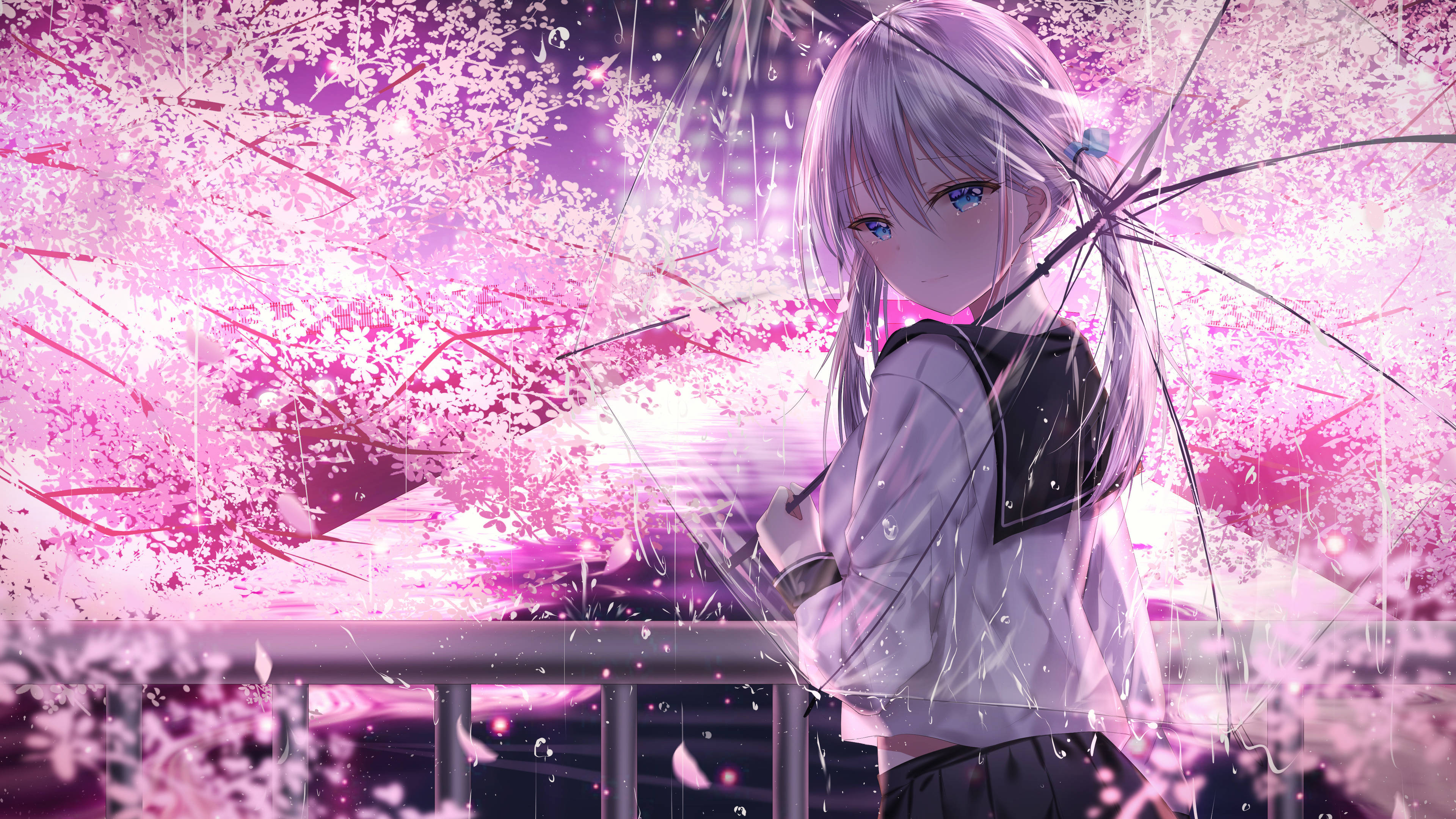 4K Anime Art, silver hair, blue eyes, 4K Desktop Wallpaper