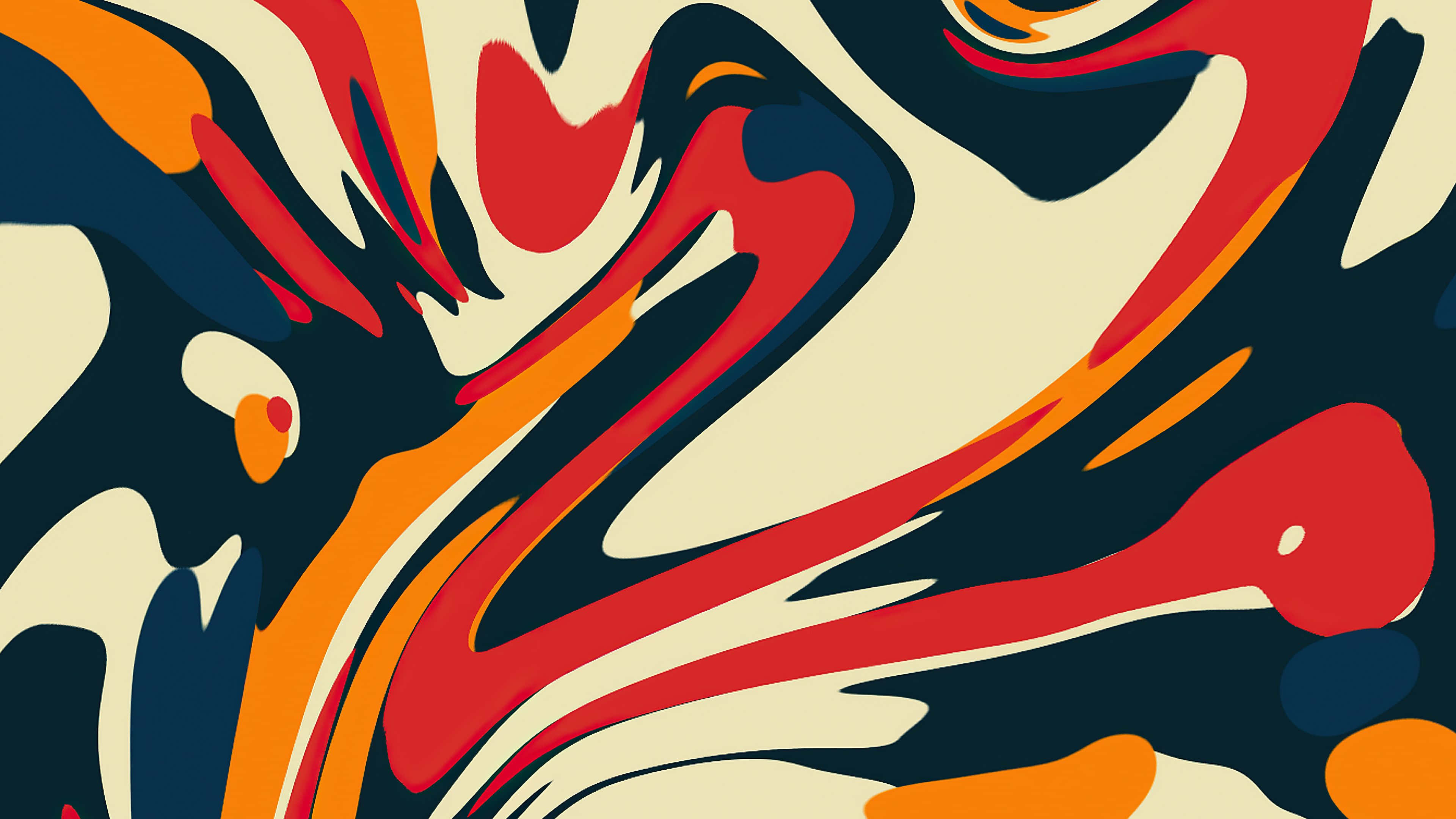 abstract vivid swirls, red orange, navy blue, 4K Desktop Wallpaper