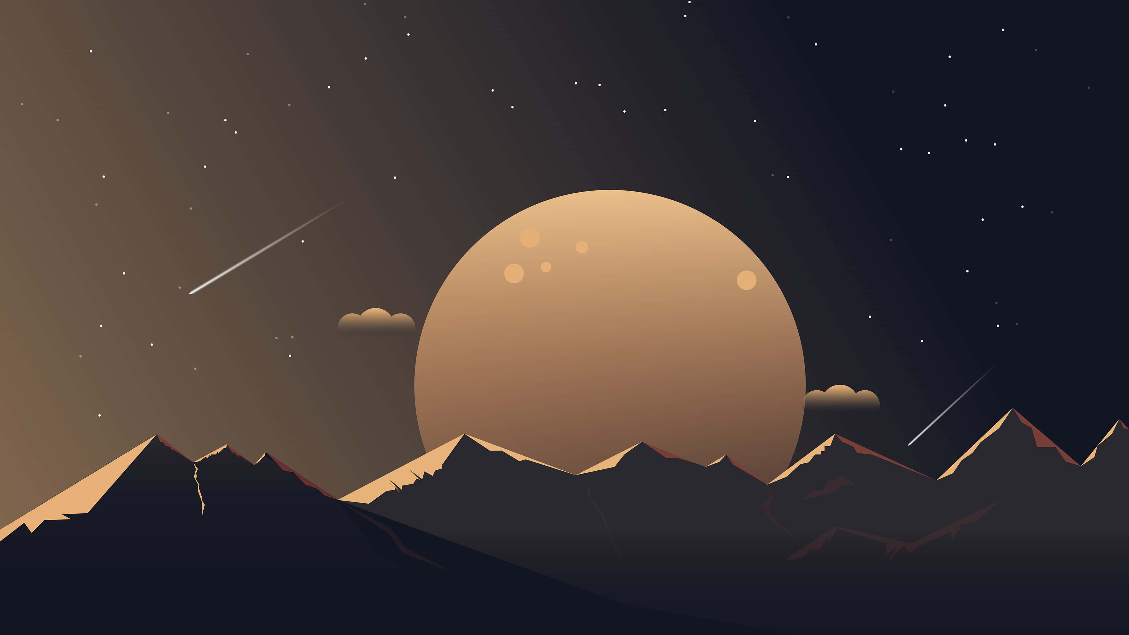 Desert Night Skyline, 4K Art, orange moon, 4K Desktop Wallpaper