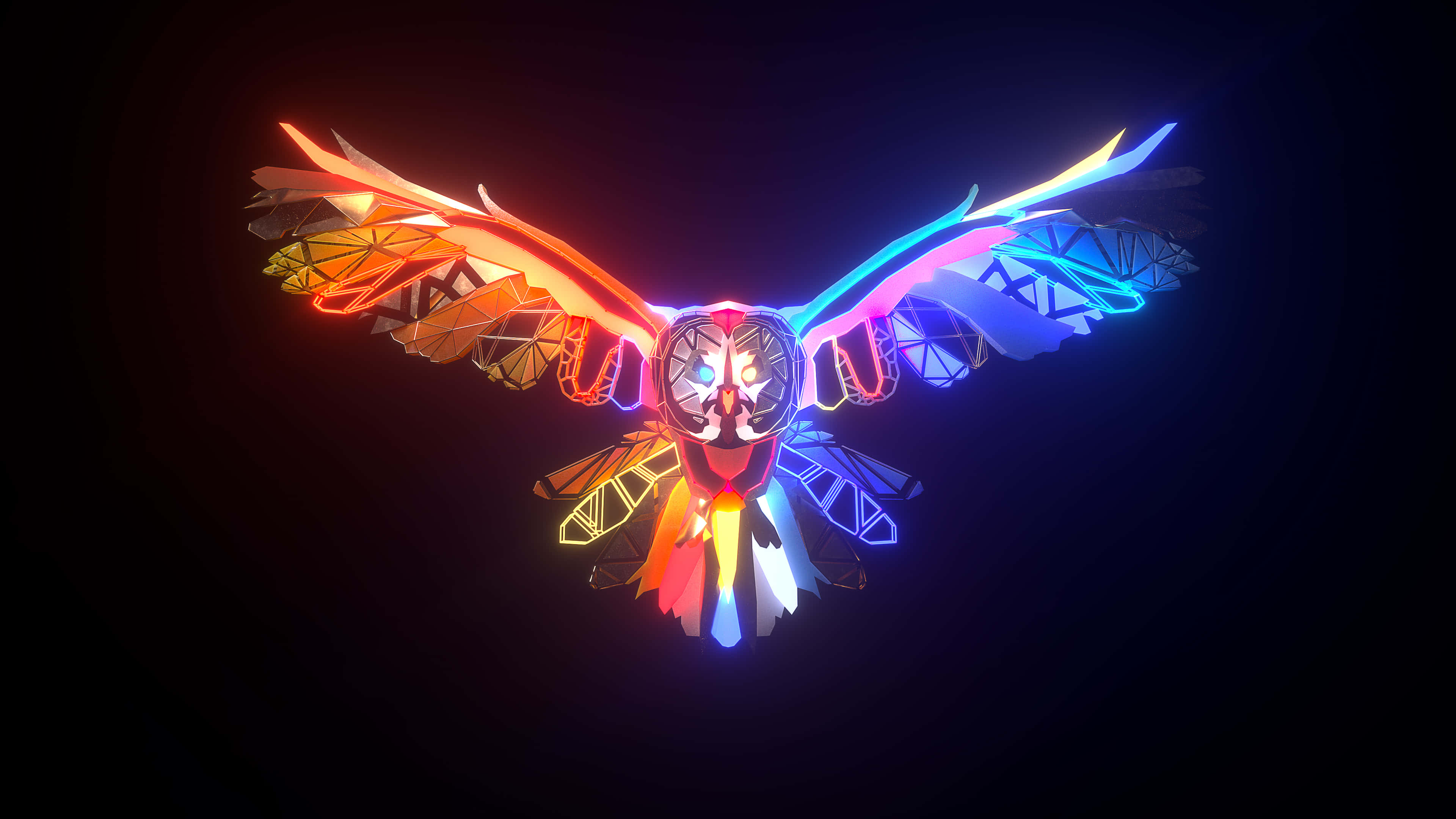 abstract neon owl, neon wings, vibrant rainbow hues, 4K Desktop Wallpaper