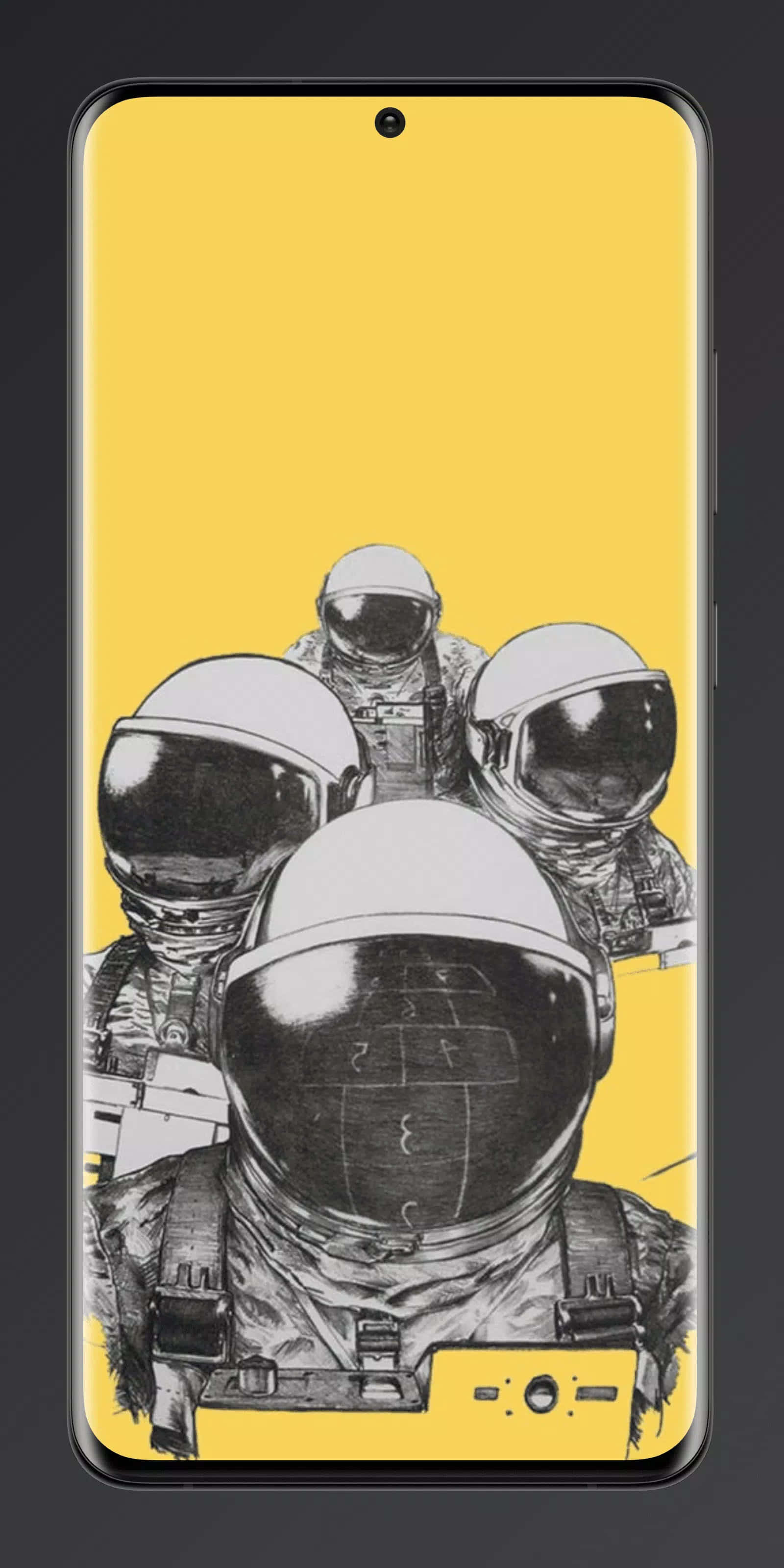 Gray And Yellow Astronaut, four astronauts, detailed suits, 2K Phone Wallpaper