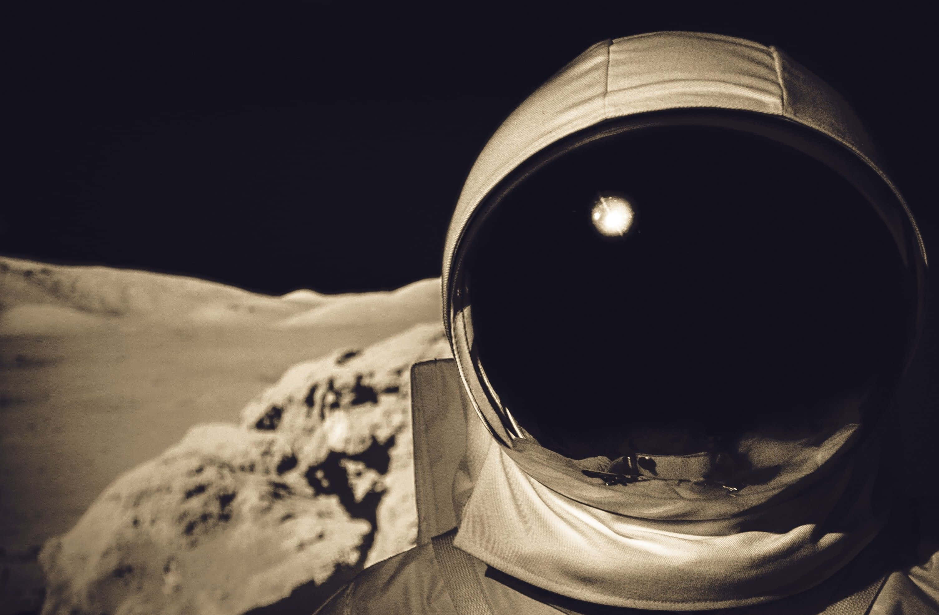Astronaut, helmet, barren moonlit landscape, 2K Desktop Wallpaper