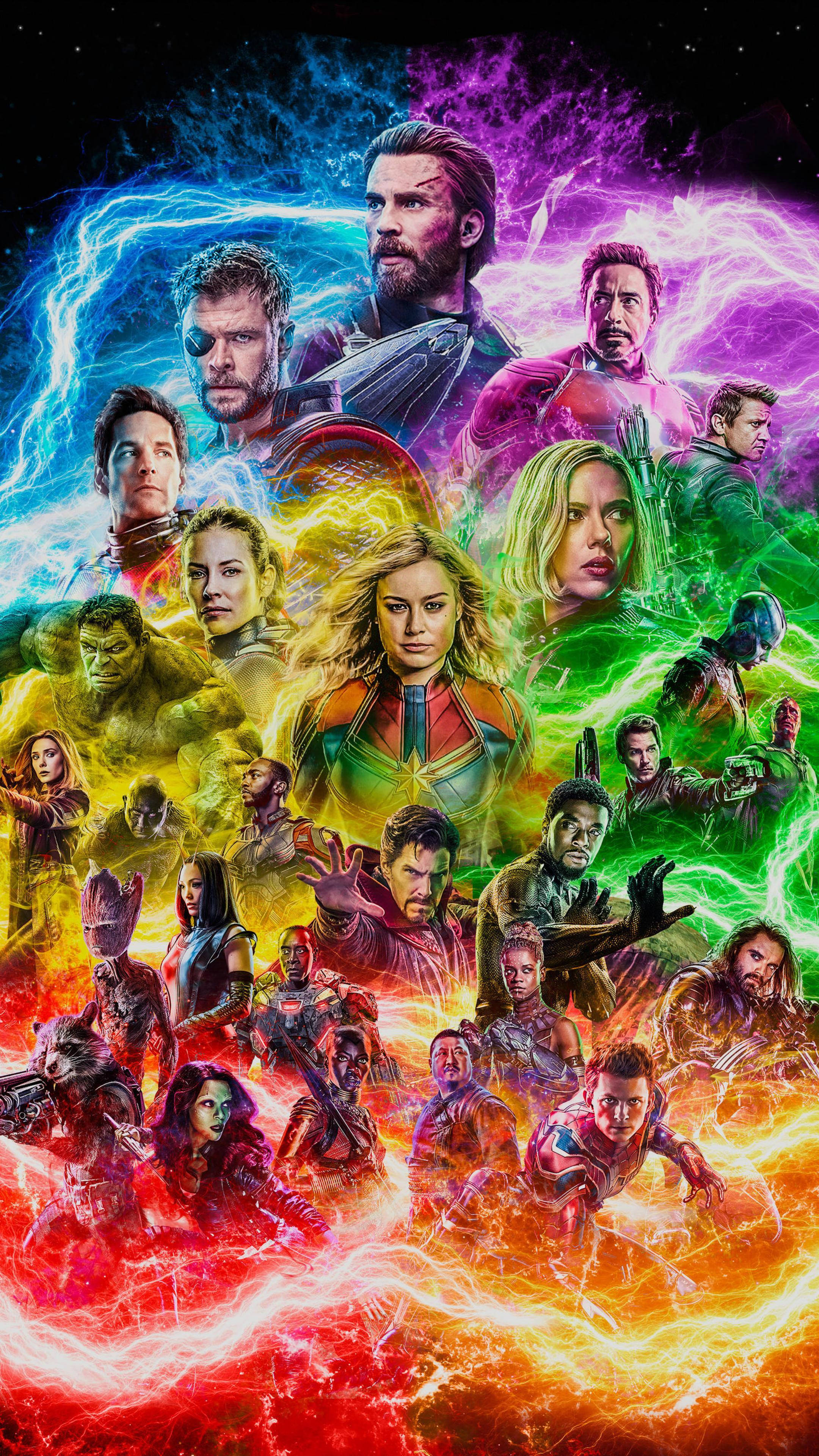 4K Avengers, colorful portrait, electric energy bursts, 4K Phone Wallpaper
