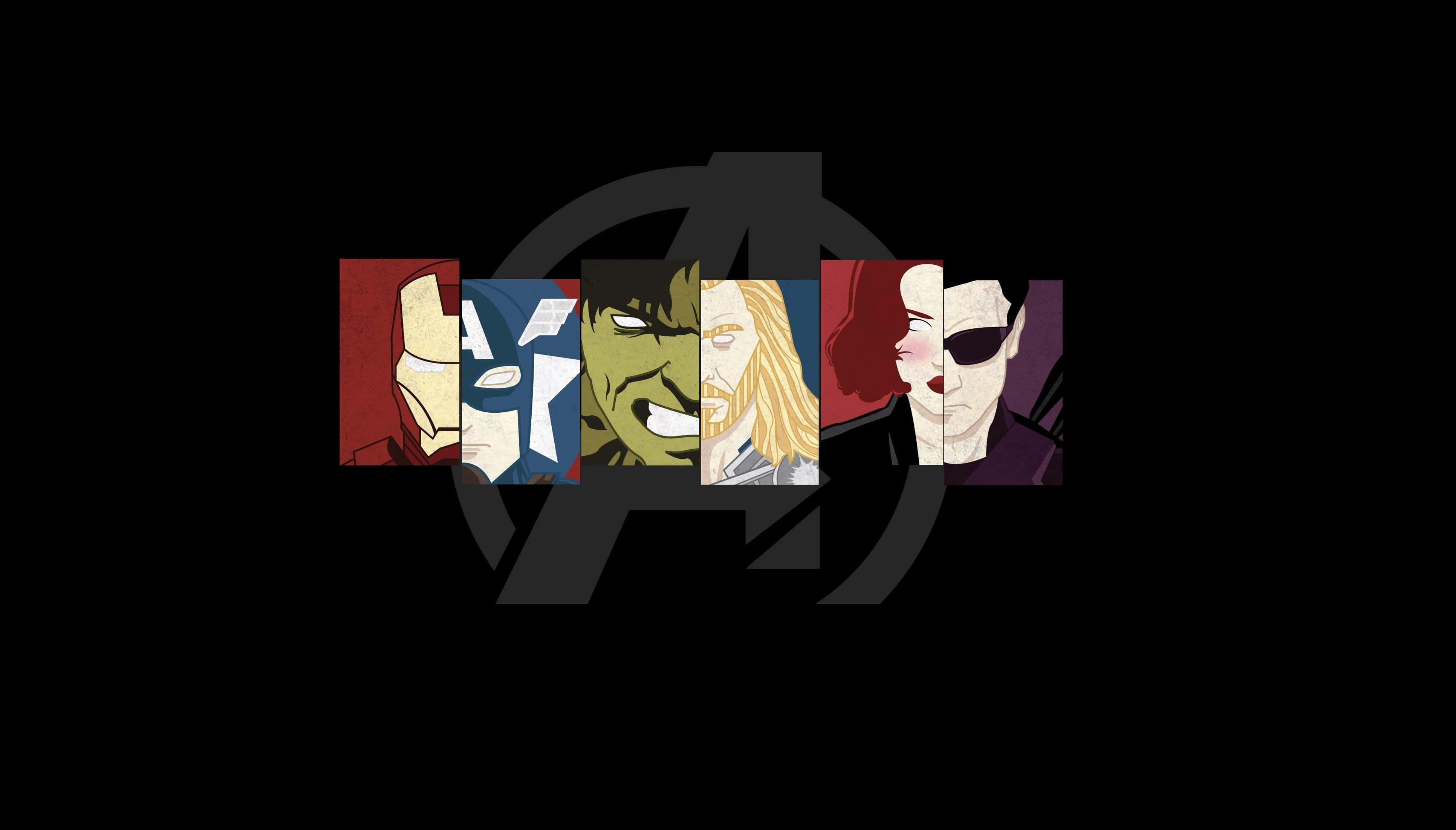 Avengers, iconic silhouettes, dark 'A' logo, 4K Desktop Wallpaper