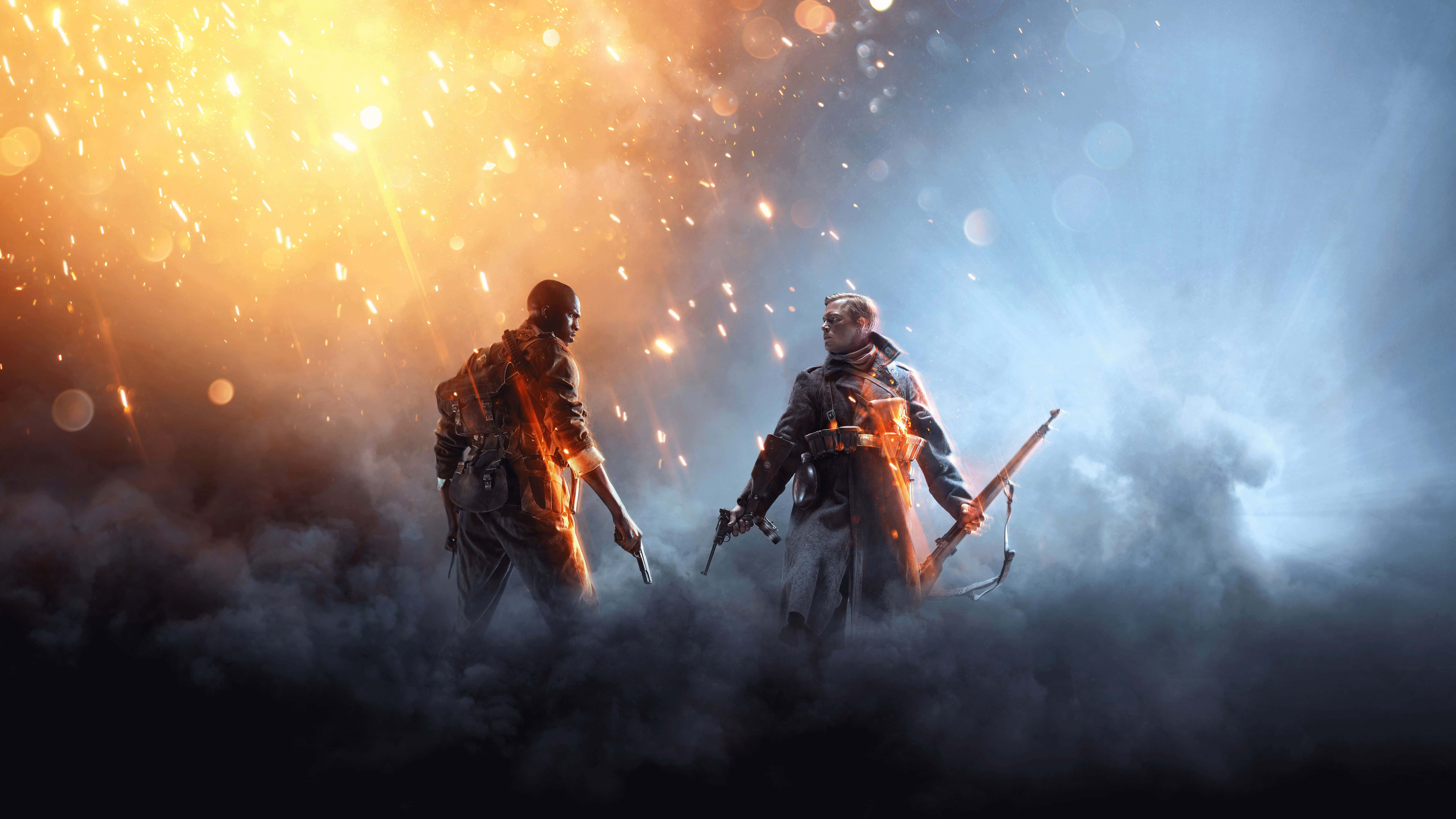 Battlefield 4, golden sparks, blue and orange sky, 8K Desktop Wallpaper