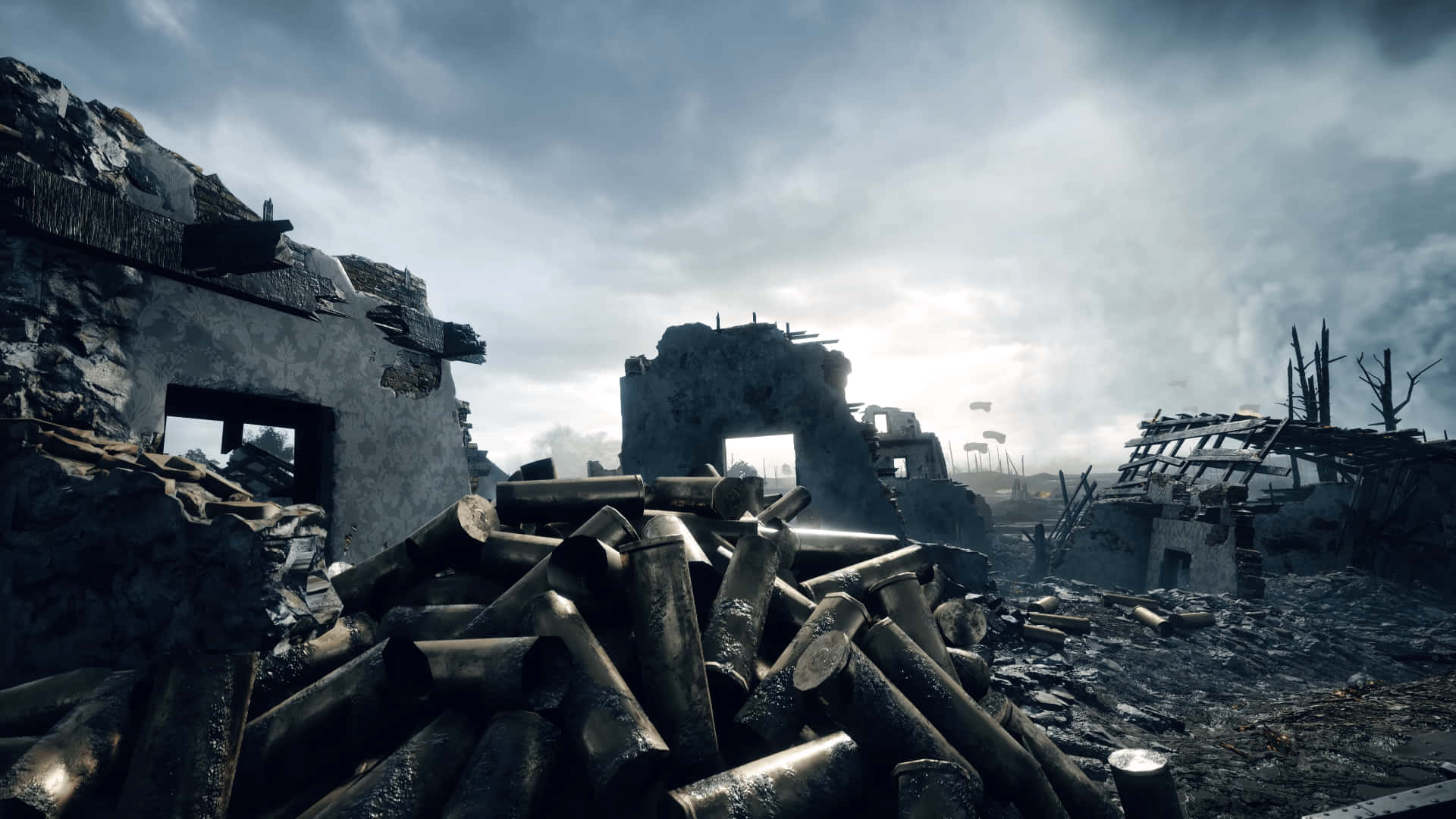4K Battlefield, gloomy overcast sky, war-torn landscape, Full HD Desktop Wallpaper