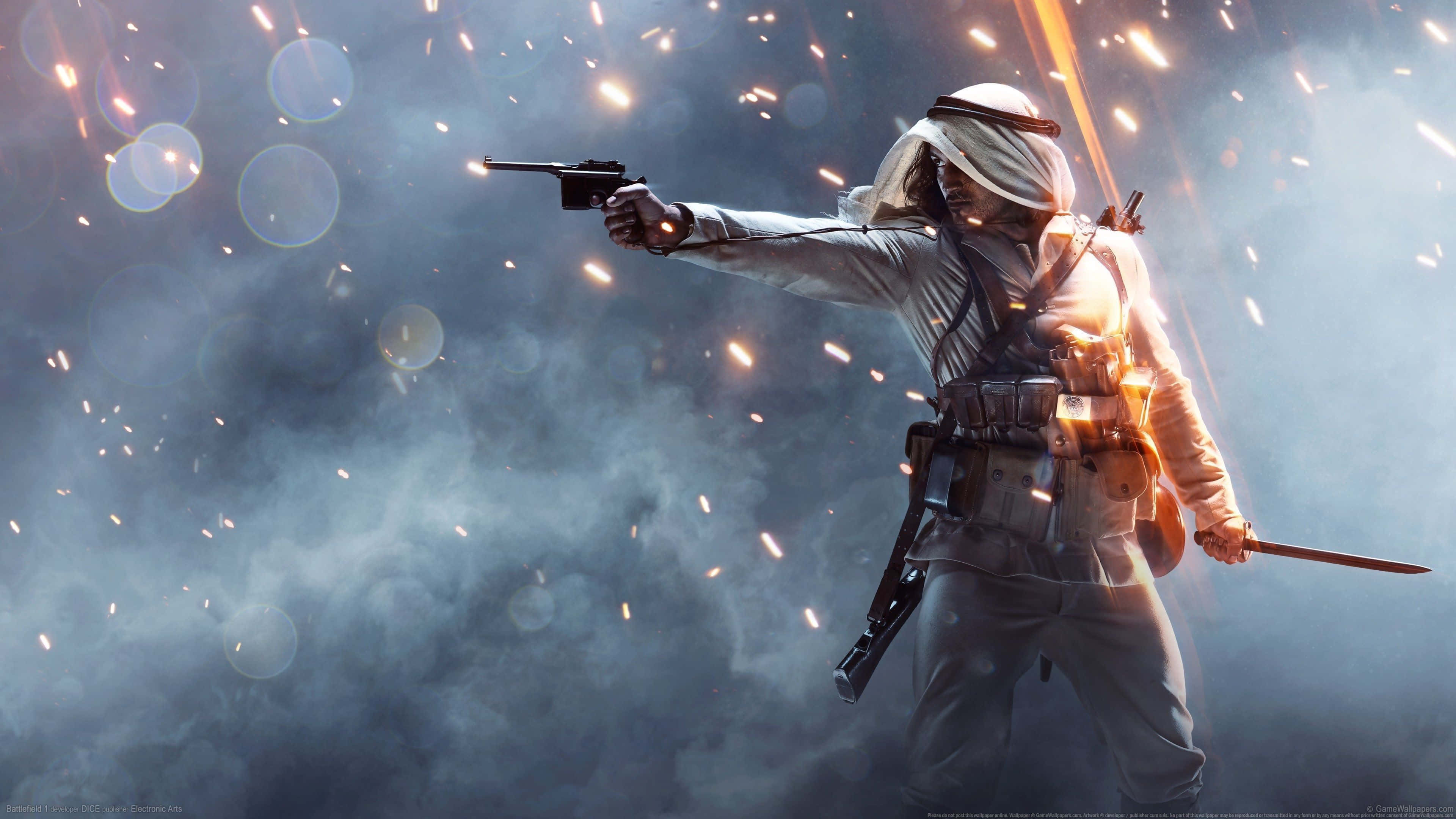 4K Battlefield, desert gear, pistol, 4K Desktop Wallpaper