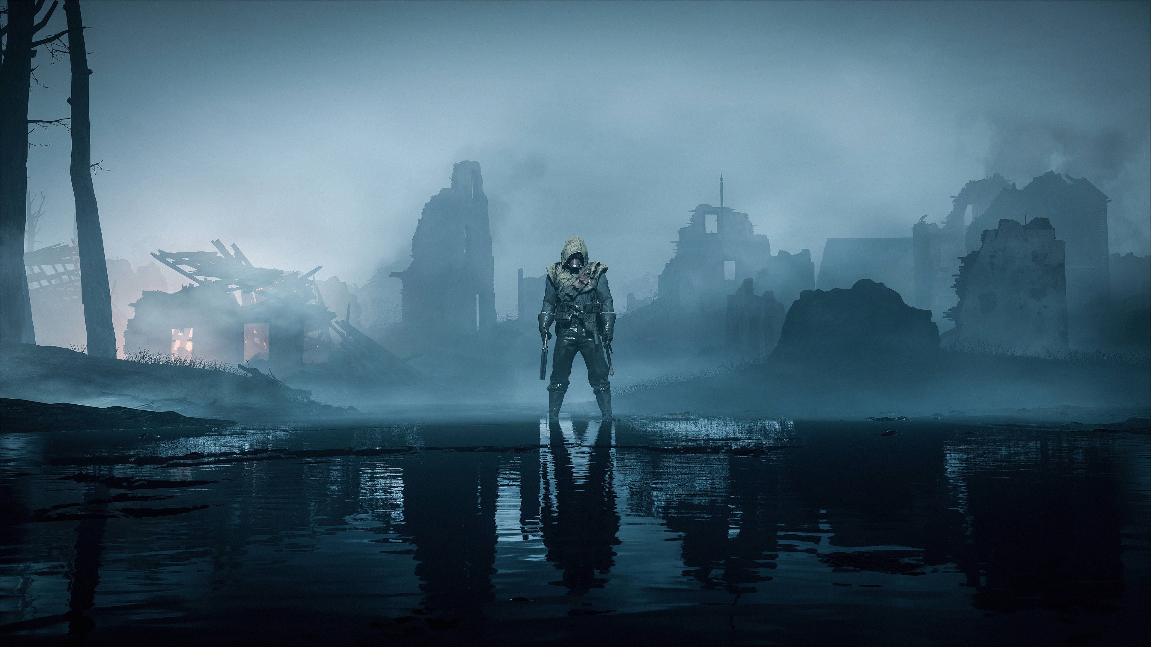 Battlefield 1, armored figure, shallow water, 4K Desktop Wallpaper