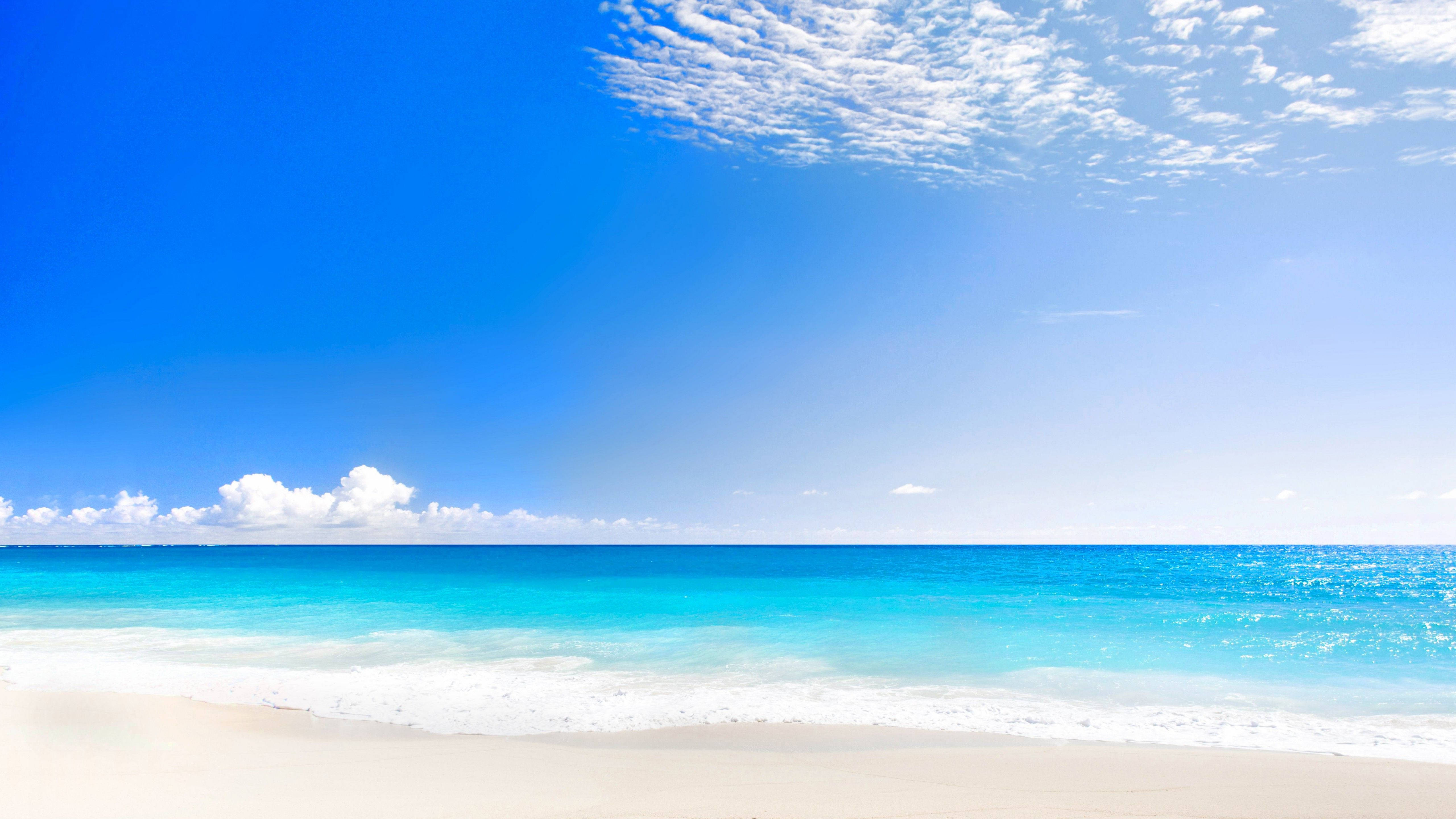 4K Beach, turquoise waters, clear blue sky, 5K Desktop Wallpaper