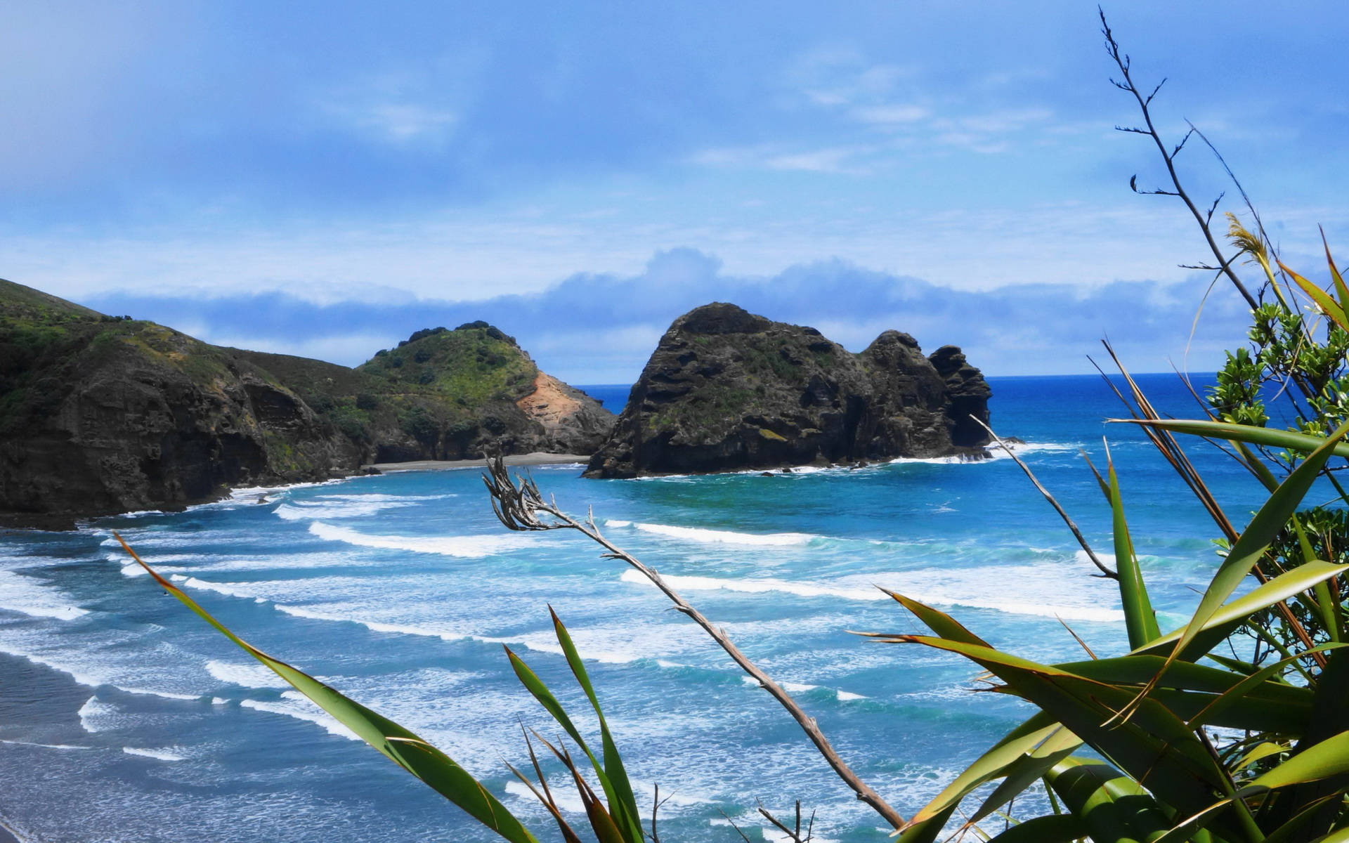 rock formation, beach, turquoise waves, Full HD Desktop Wallpaper