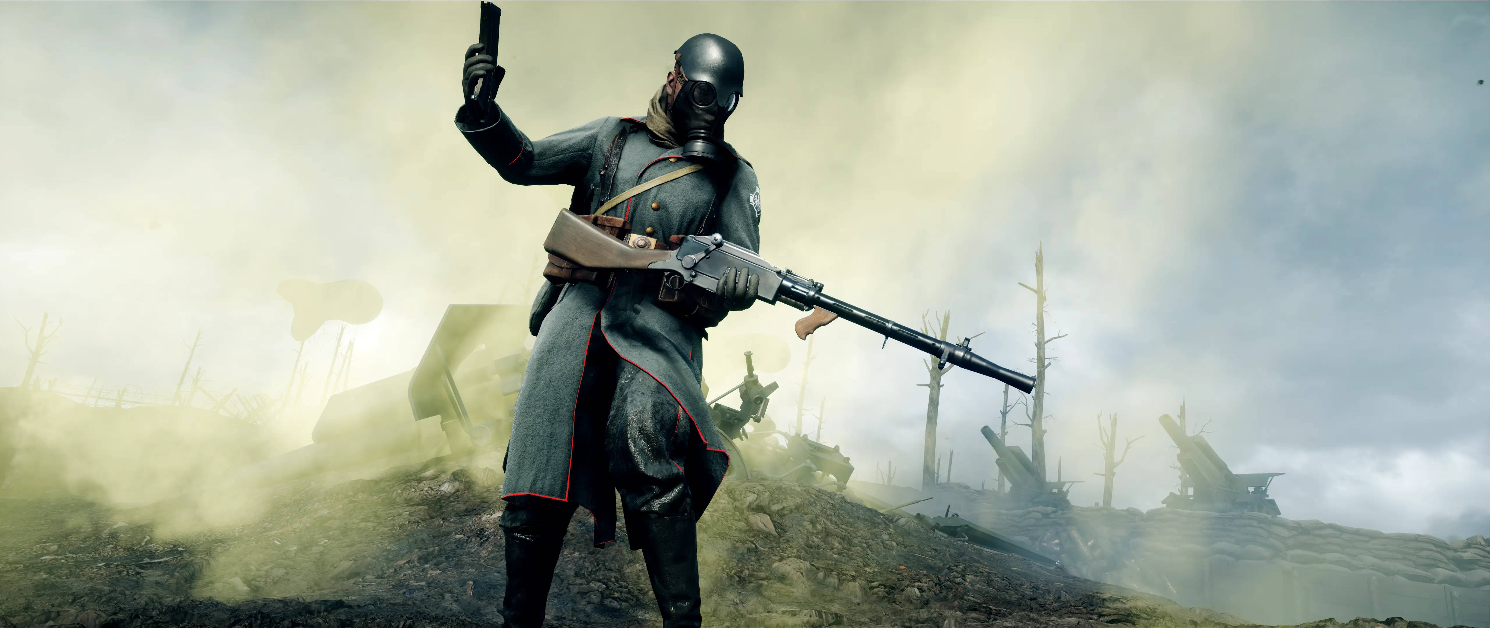 4K BF1, German gas attack, soldier in gas mask and uniform, 5K Desktop Wallpaper