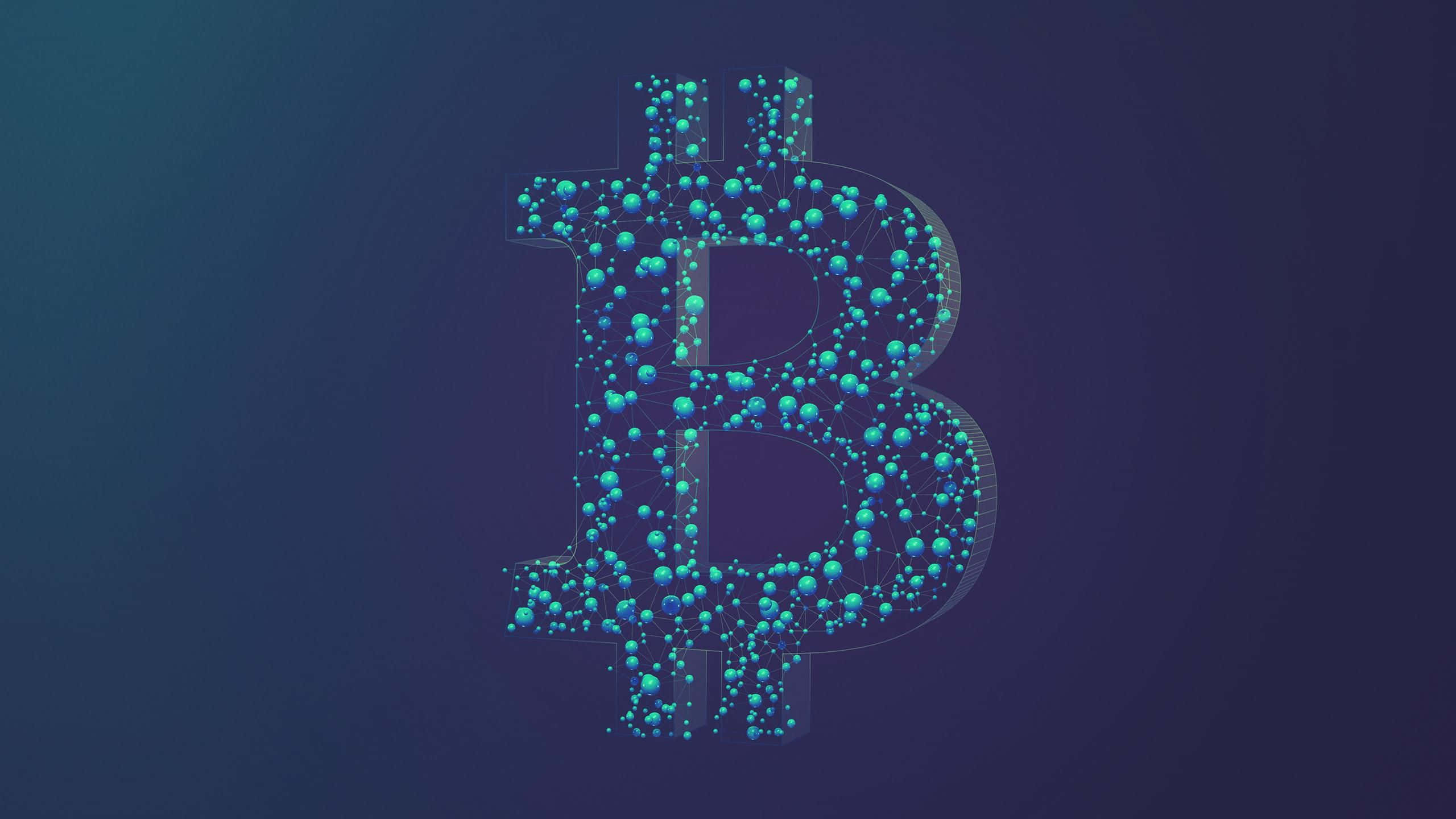 4K Bitcoin, glowing blue bitcoin symbol, interconnected dots and lines, 2K Desktop Wallpaper