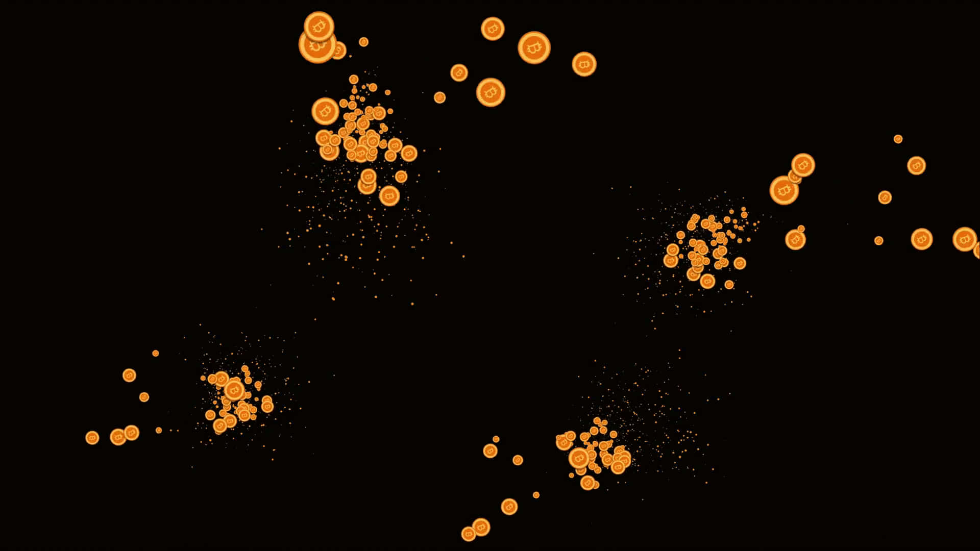 4K Bitcoin, black background, orange dots, Full HD Desktop Wallpaper