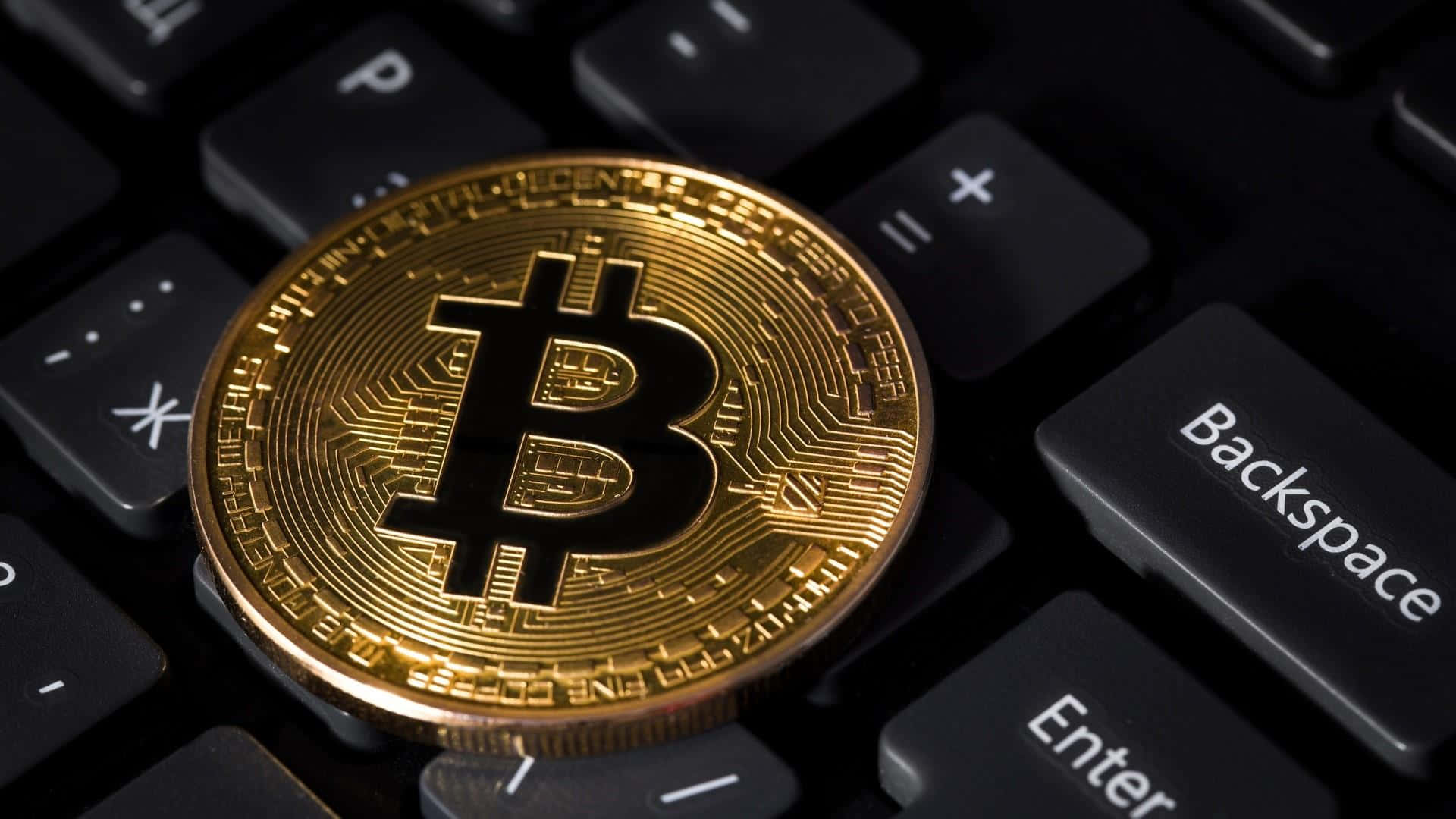 Bitcoin, gold, black computer keyboard, Full HD Desktop Wallpaper