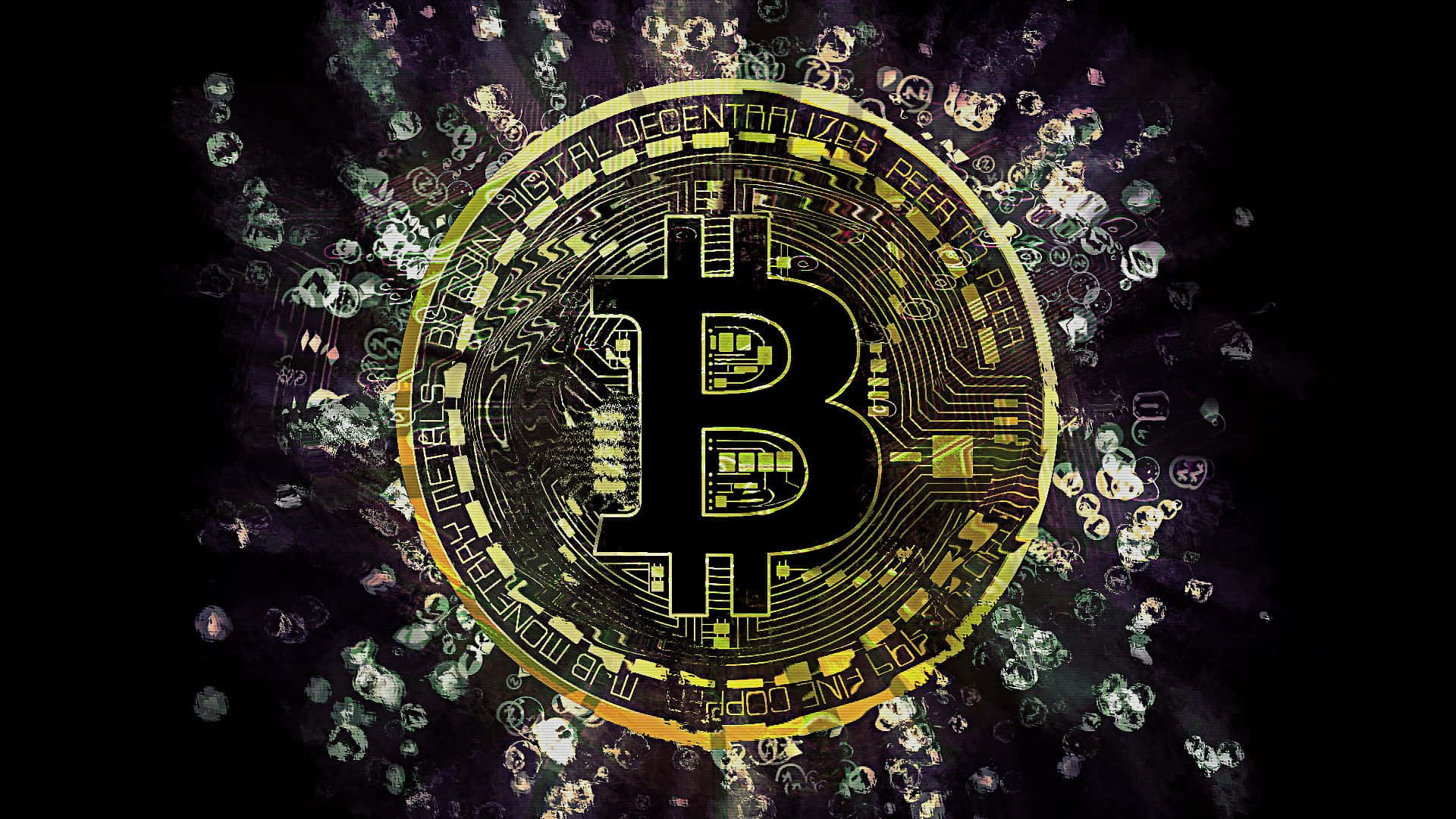 4K Bitcoin, glowing golden Bitcoin coin, circuit board details, Full HD Desktop Wallpaper