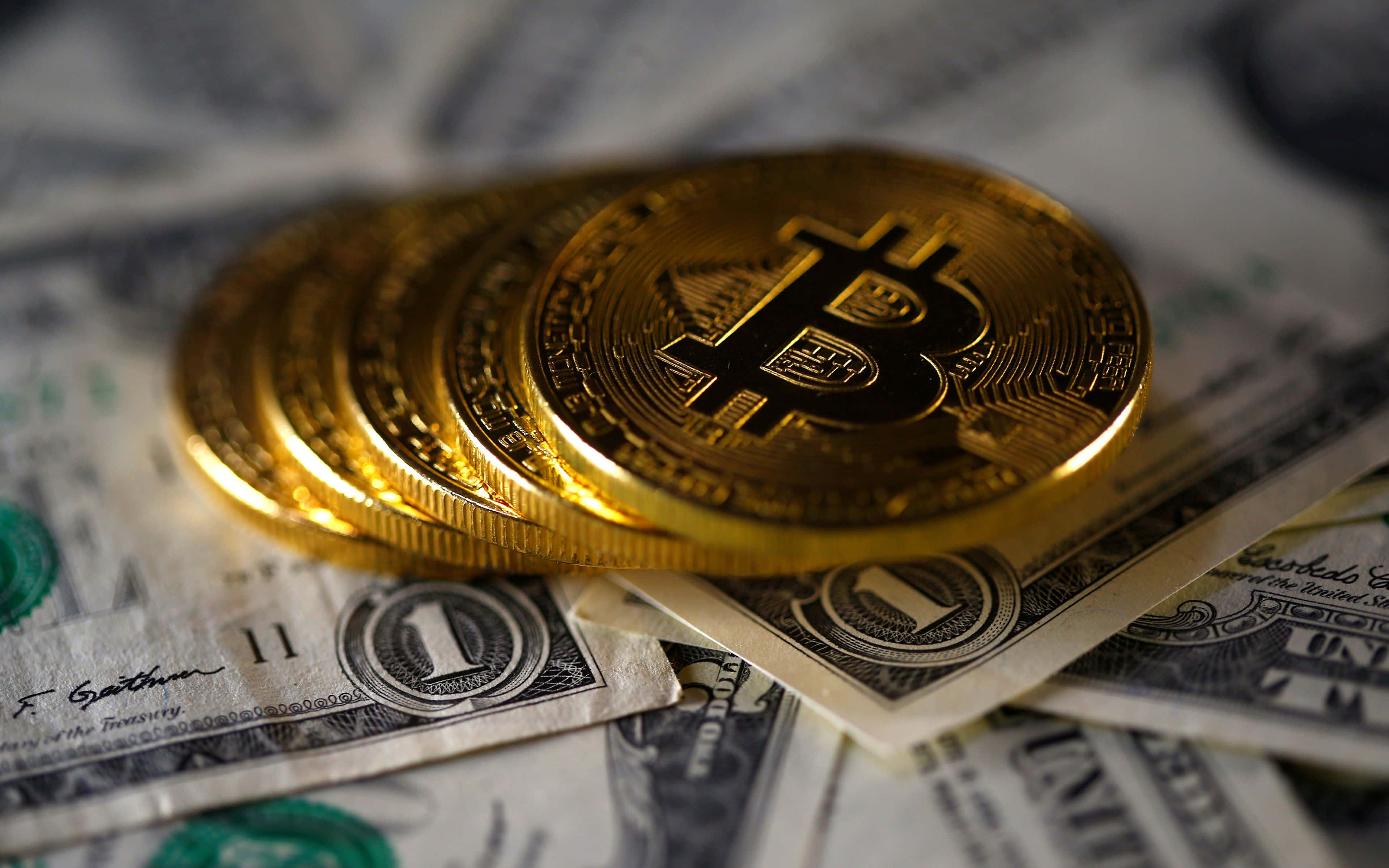 Bitcoin Gold, 4K Desktop, Golden Bitcoin coins, 4K Desktop Wallpaper