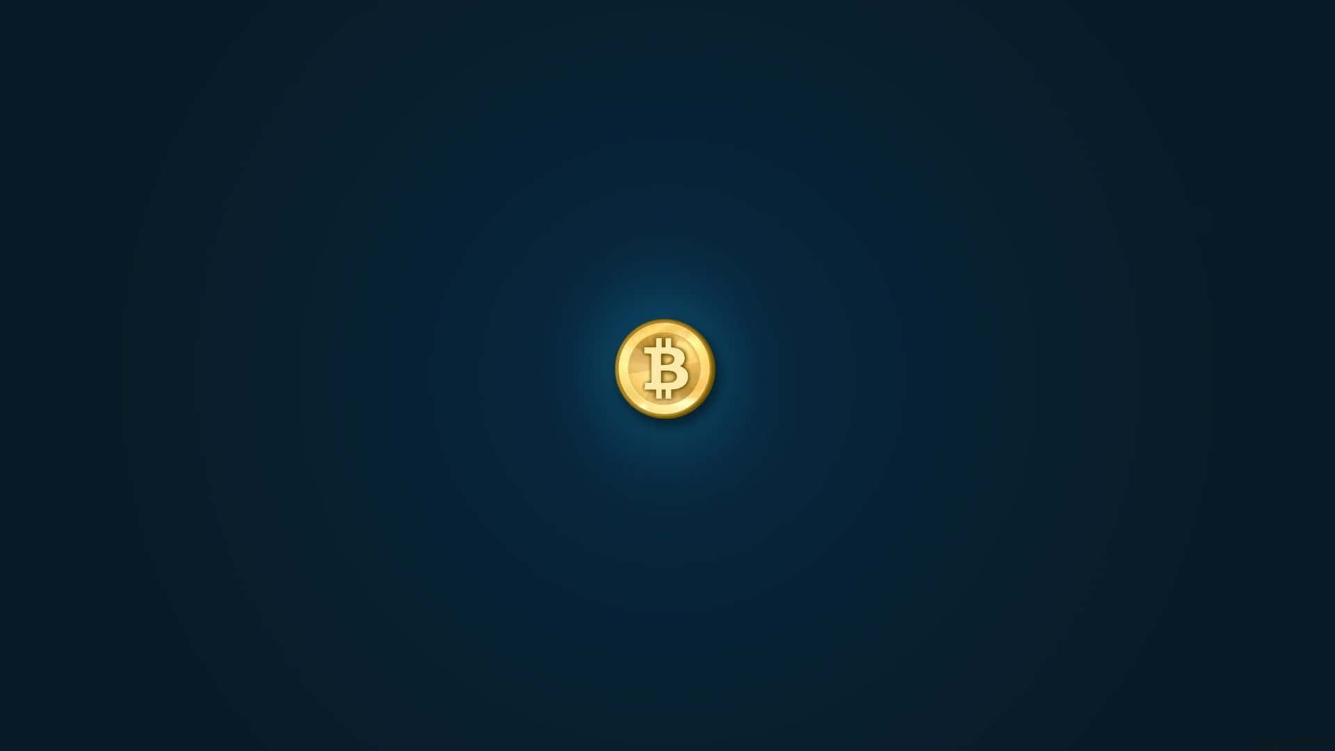4K Bitcoin, glowing gold Bitcoin coin, dark blue gradient background, Full HD Desktop Wallpaper