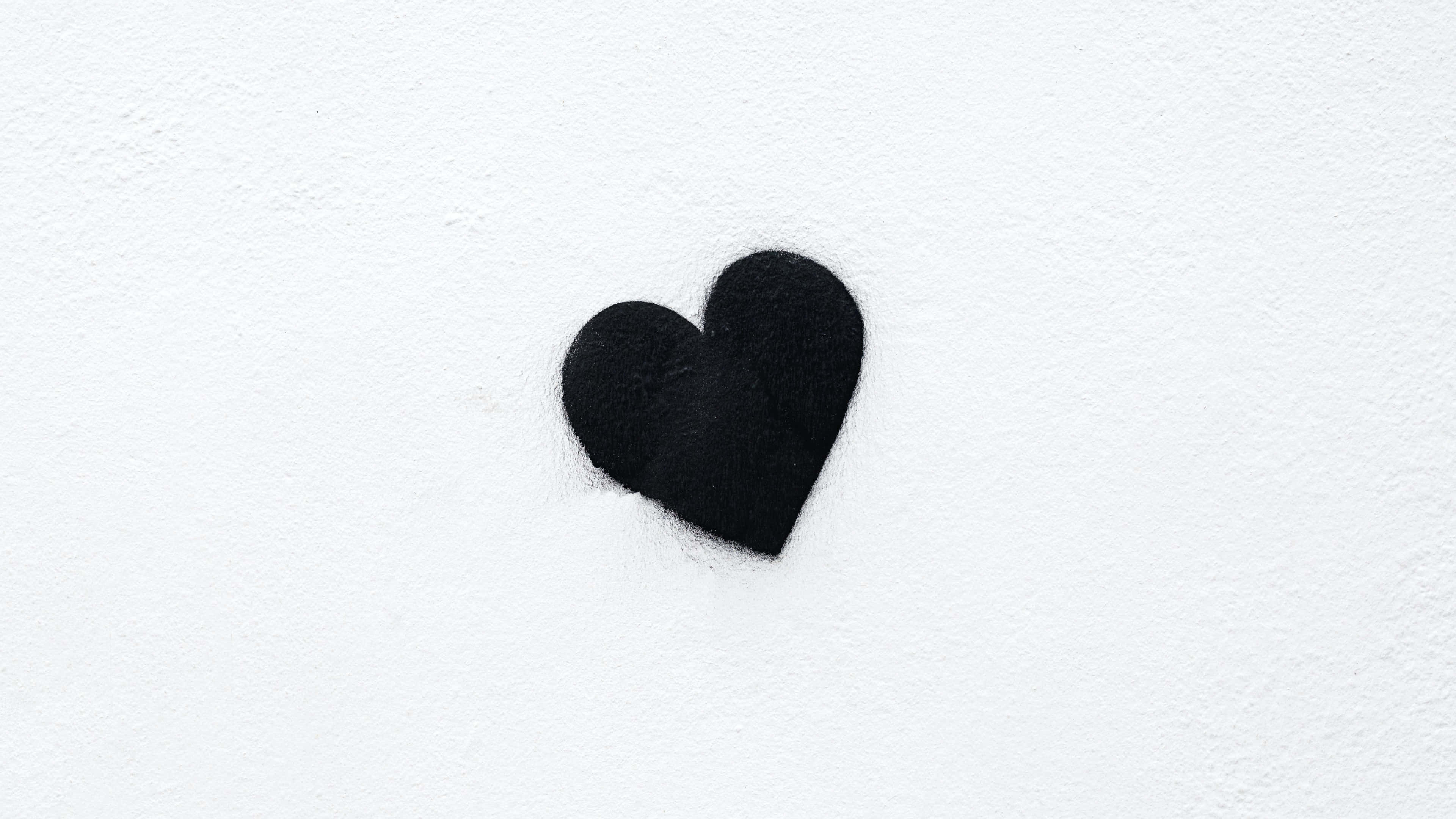 black felt heart, textured white wall, 4K, 4K Desktop Wallpaper