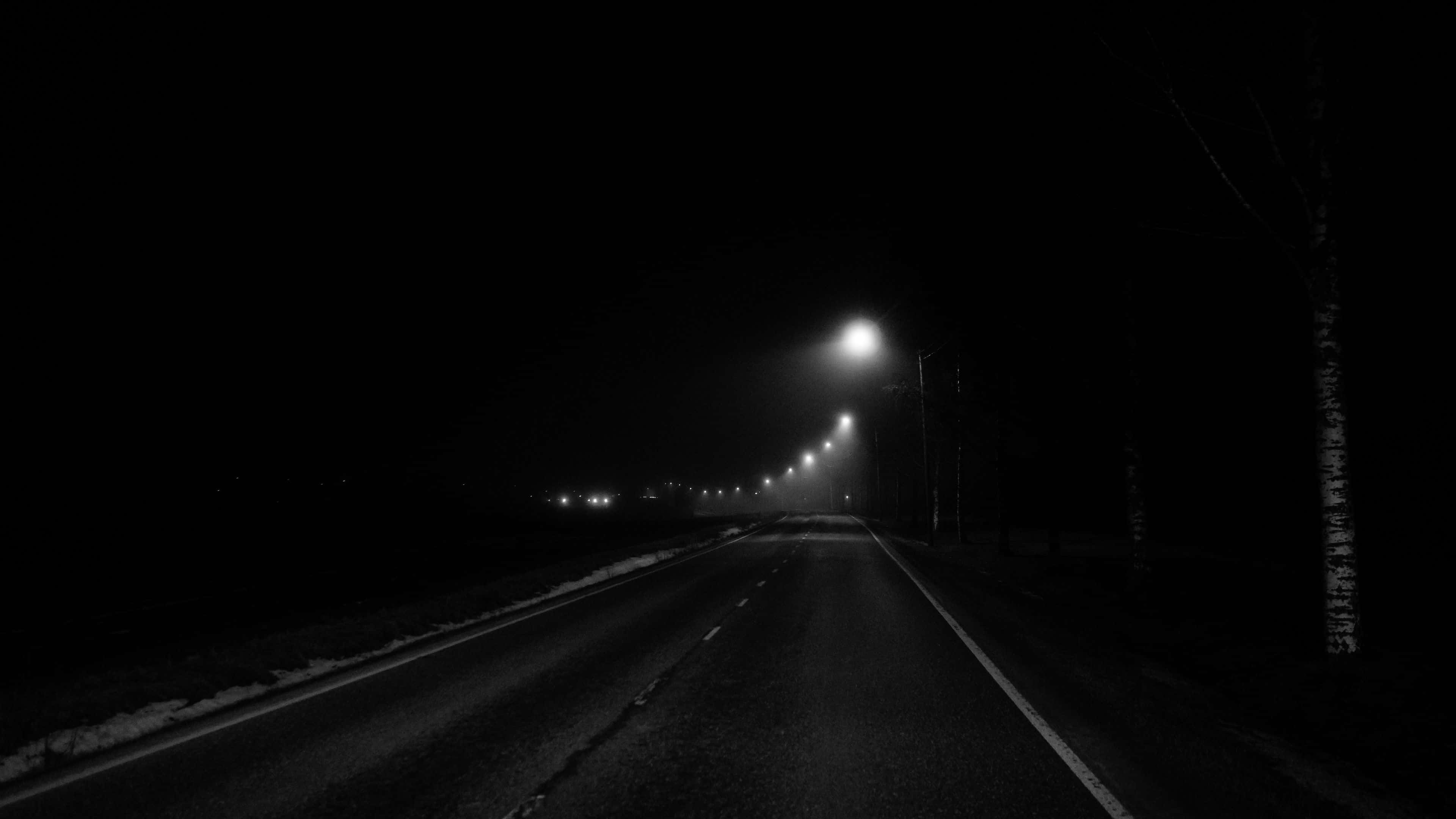 nighttime road lights, streetlights, wet asphalt, 4K Desktop Wallpaper