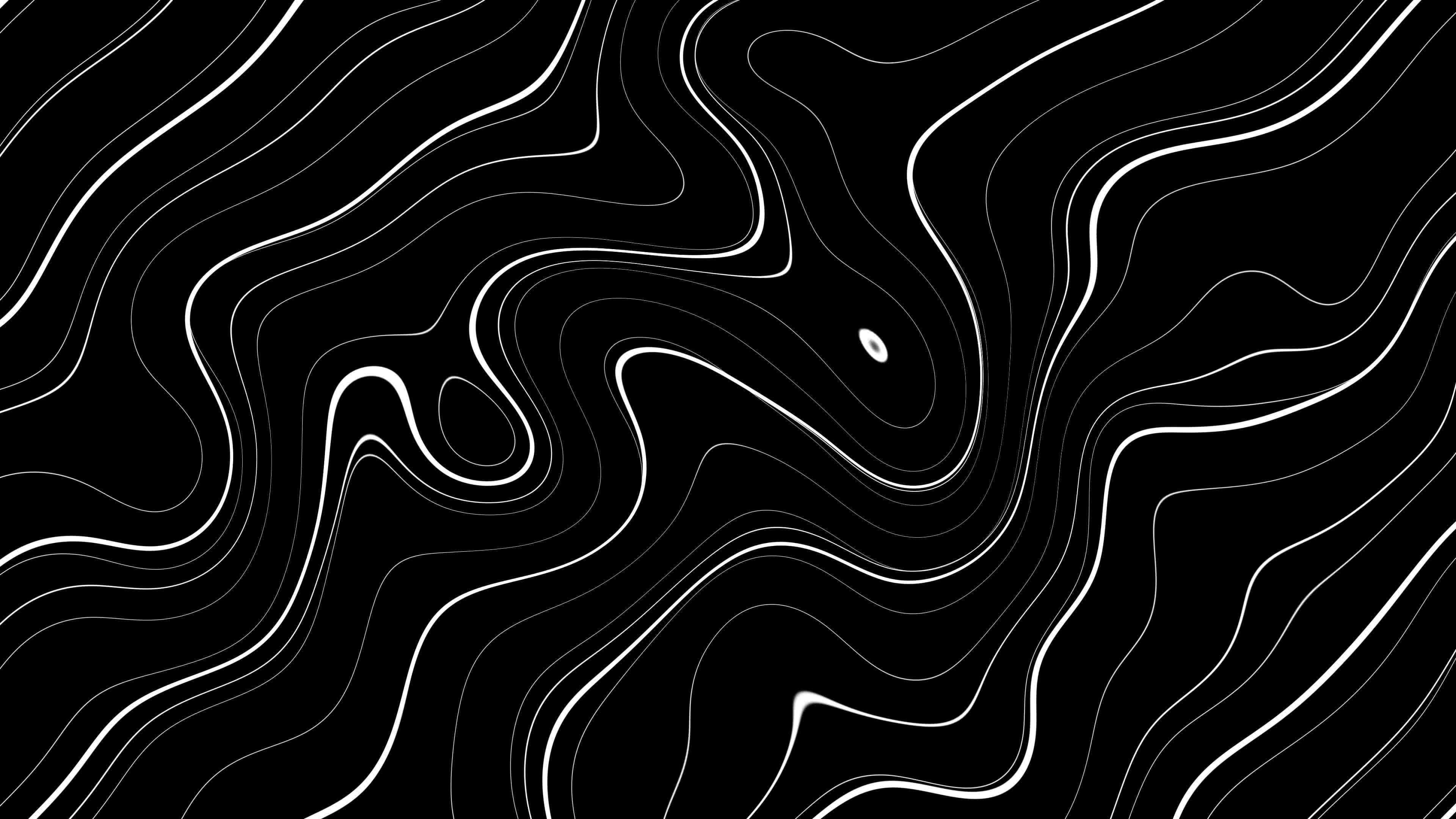 abstract black and white wave pattern, flowing wavy lines, hypnotic topographic effect, 4K Desktop Wallpaper