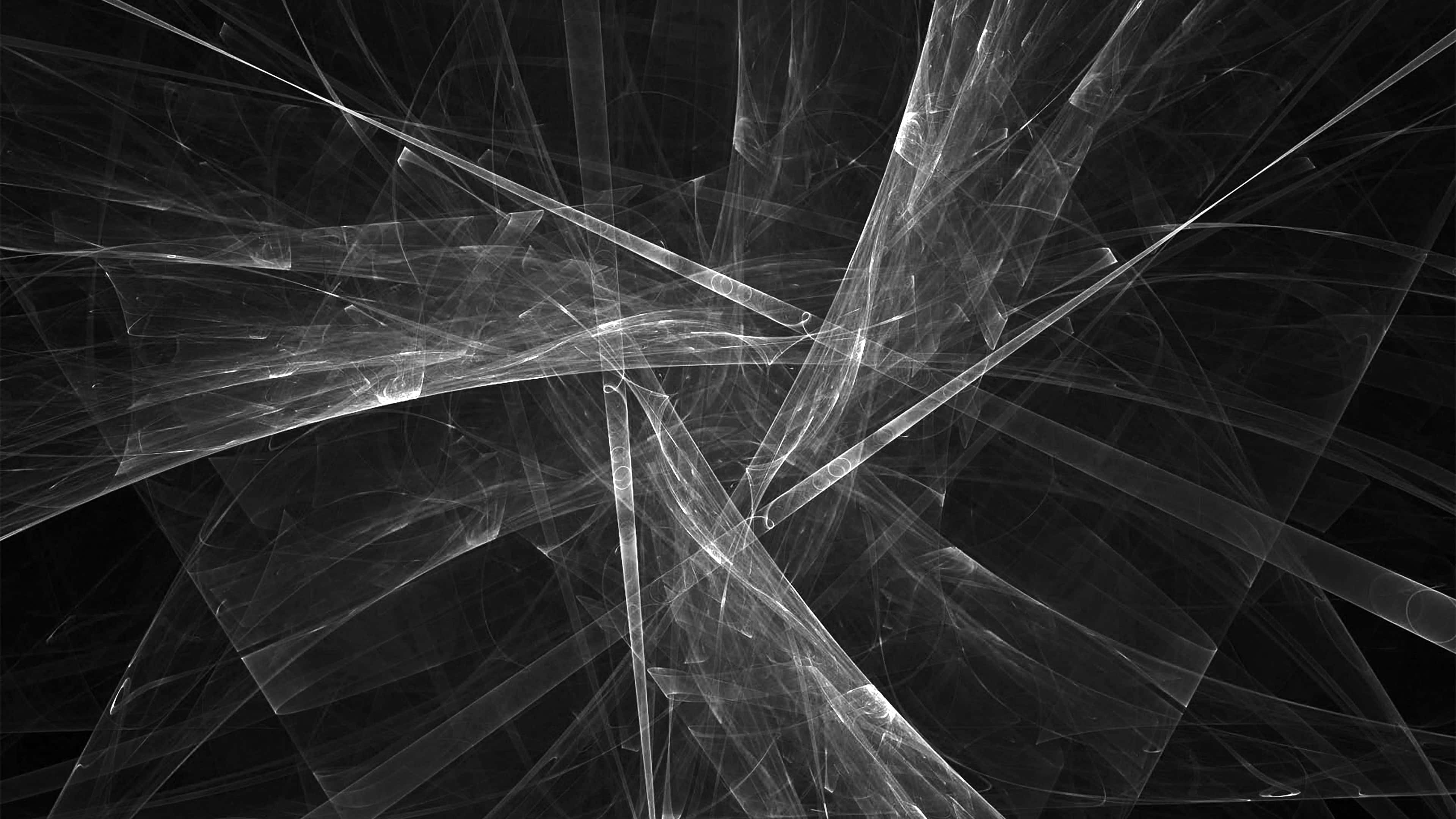 abstract fractal patterns, glowing white lines, shards, 4K Desktop Wallpaper