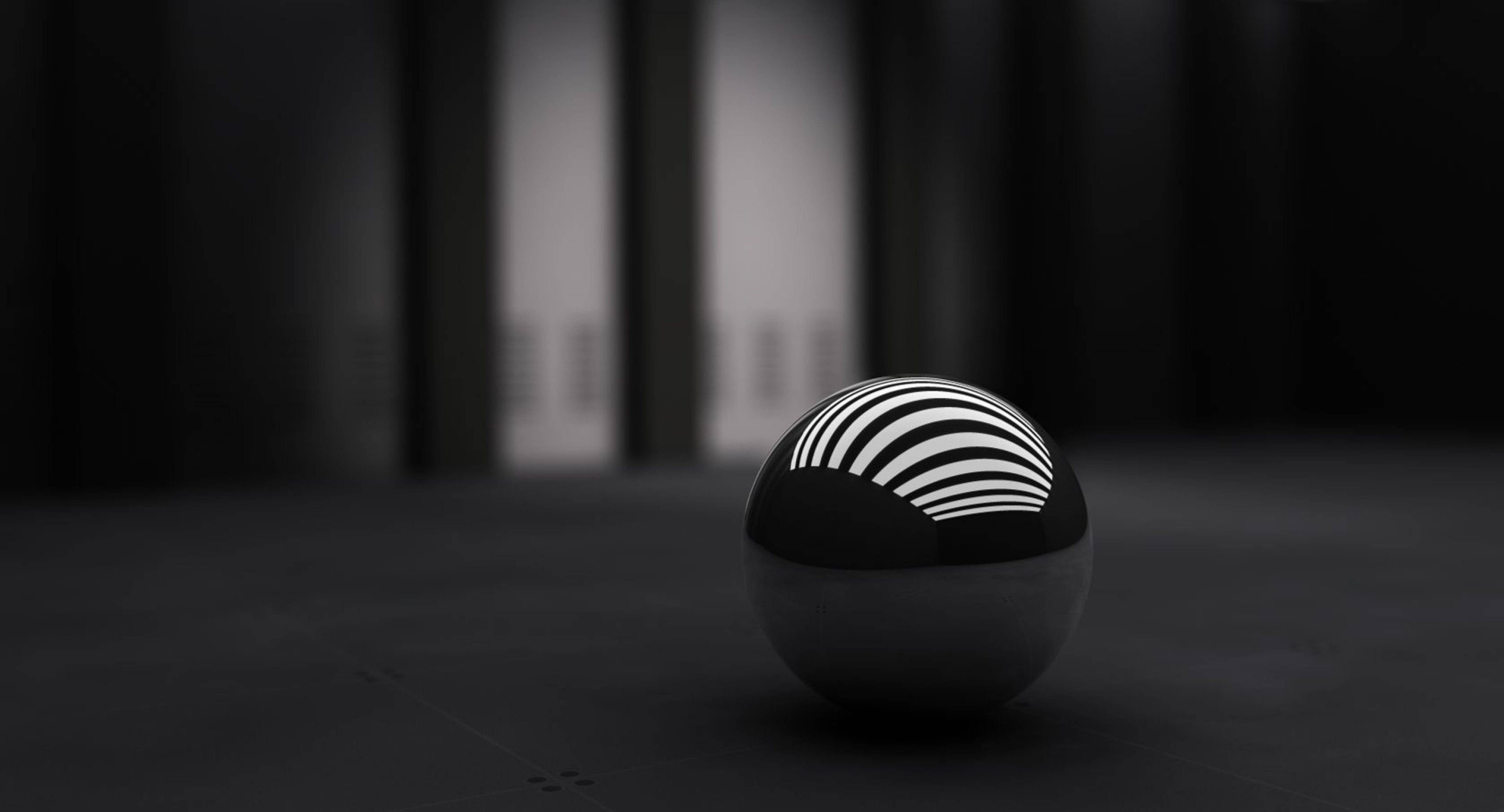 4K Ultra HD, black and white ball, glossy black sphere, 5K Desktop Wallpaper