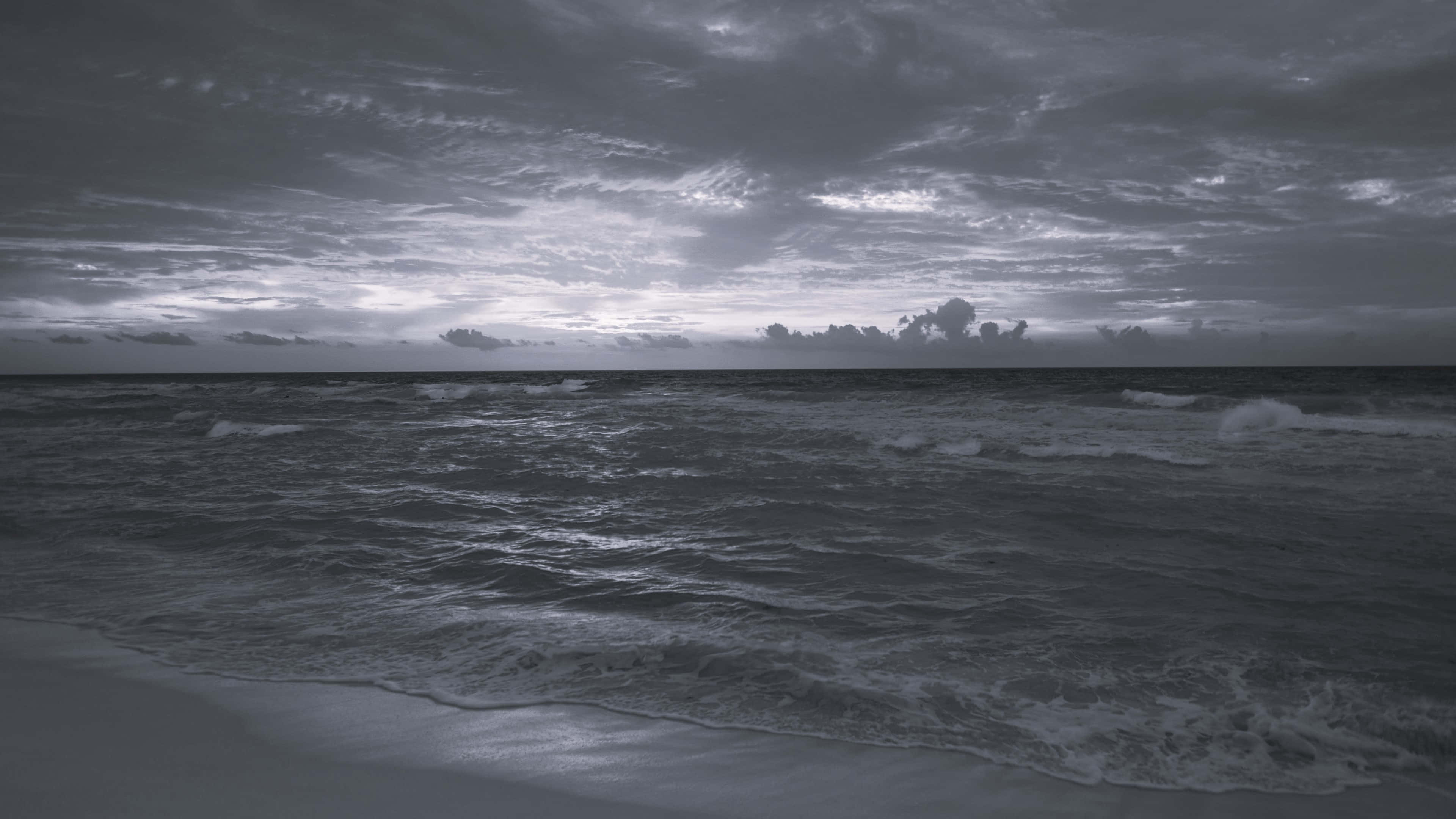 monochrome, ocean, sunset, 4K Desktop Wallpaper