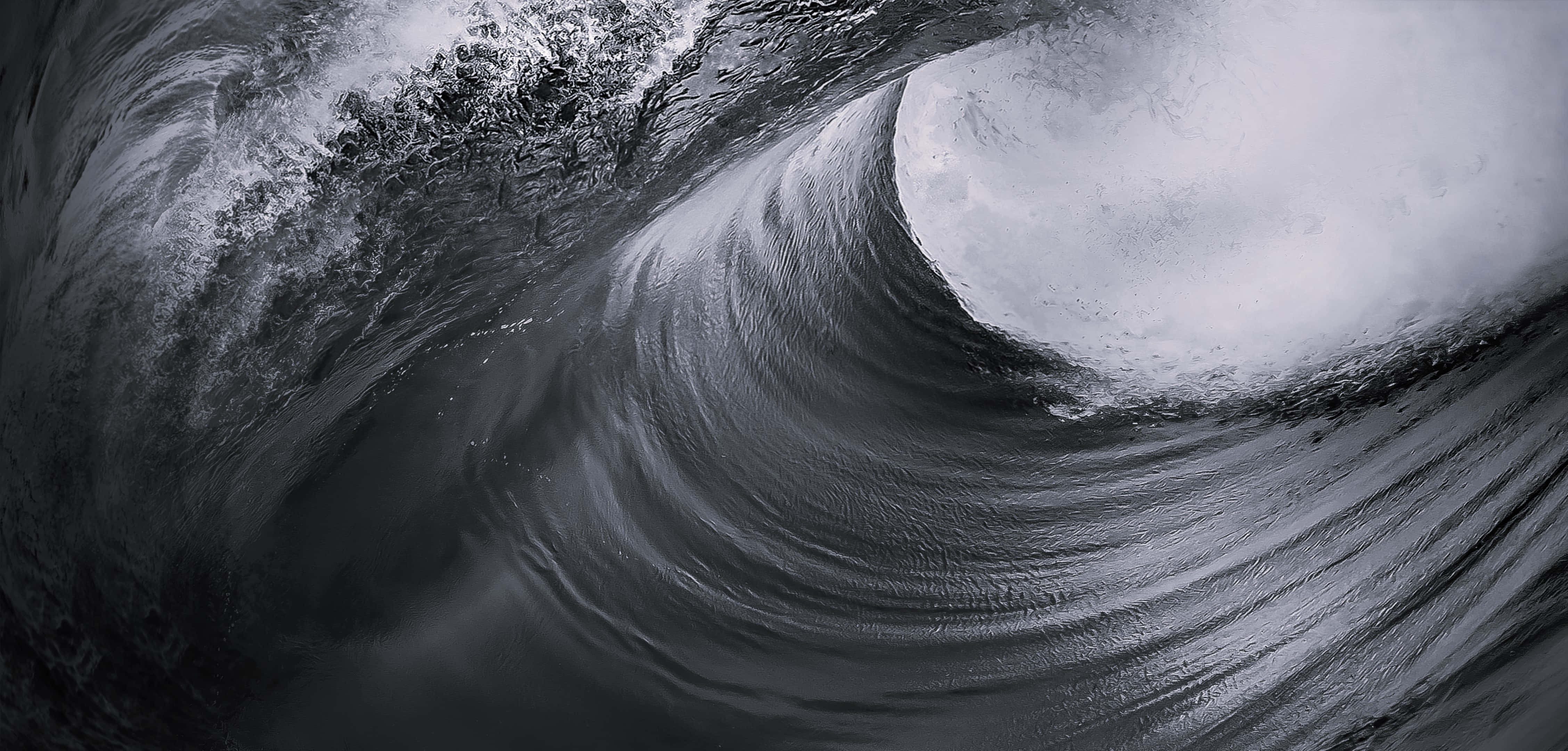 monochrome, ocean wave, barrel, 4K Desktop Wallpaper