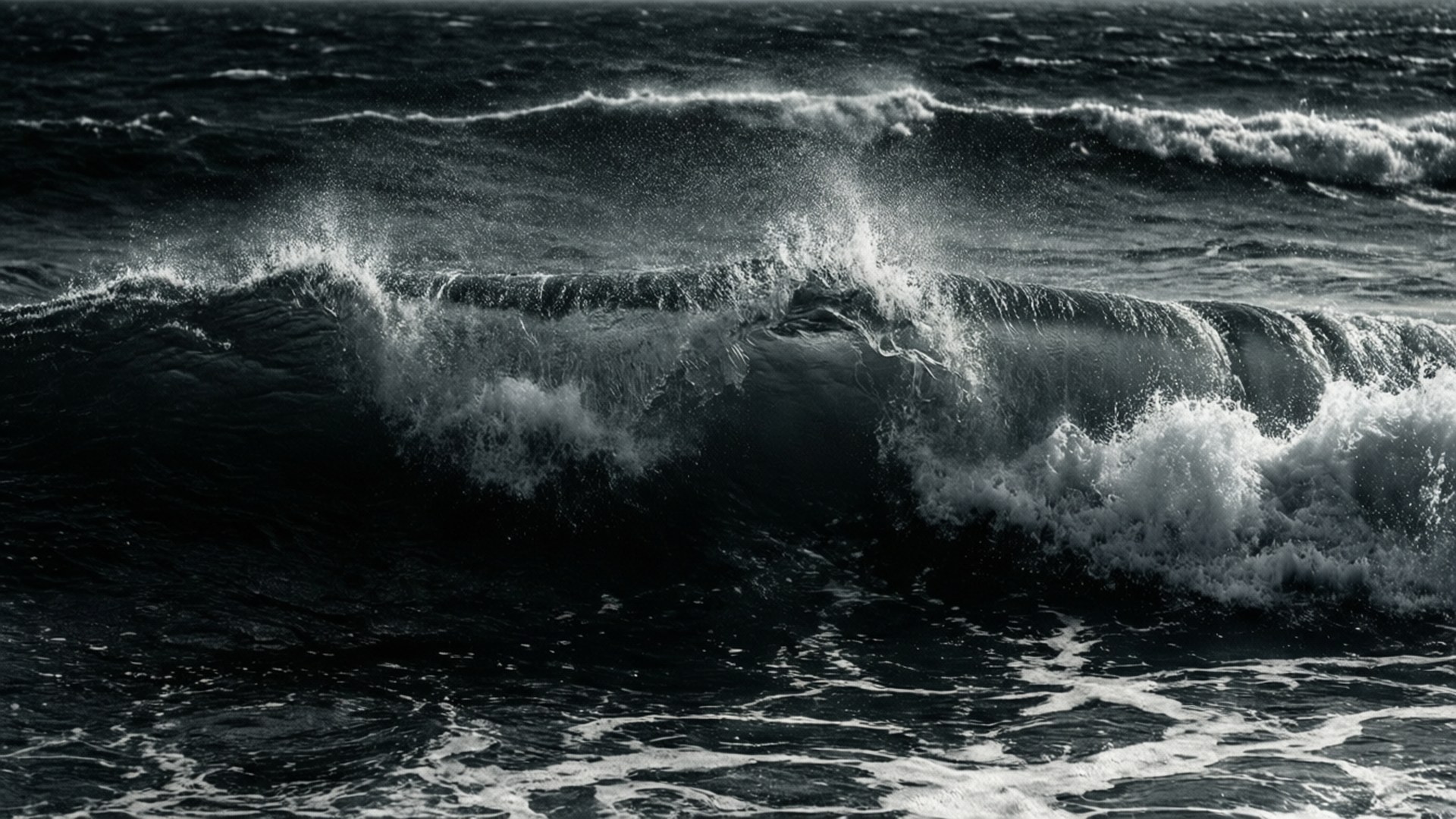 crashing darkness, black ocean waves, white foam, Full HD Desktop Wallpaper