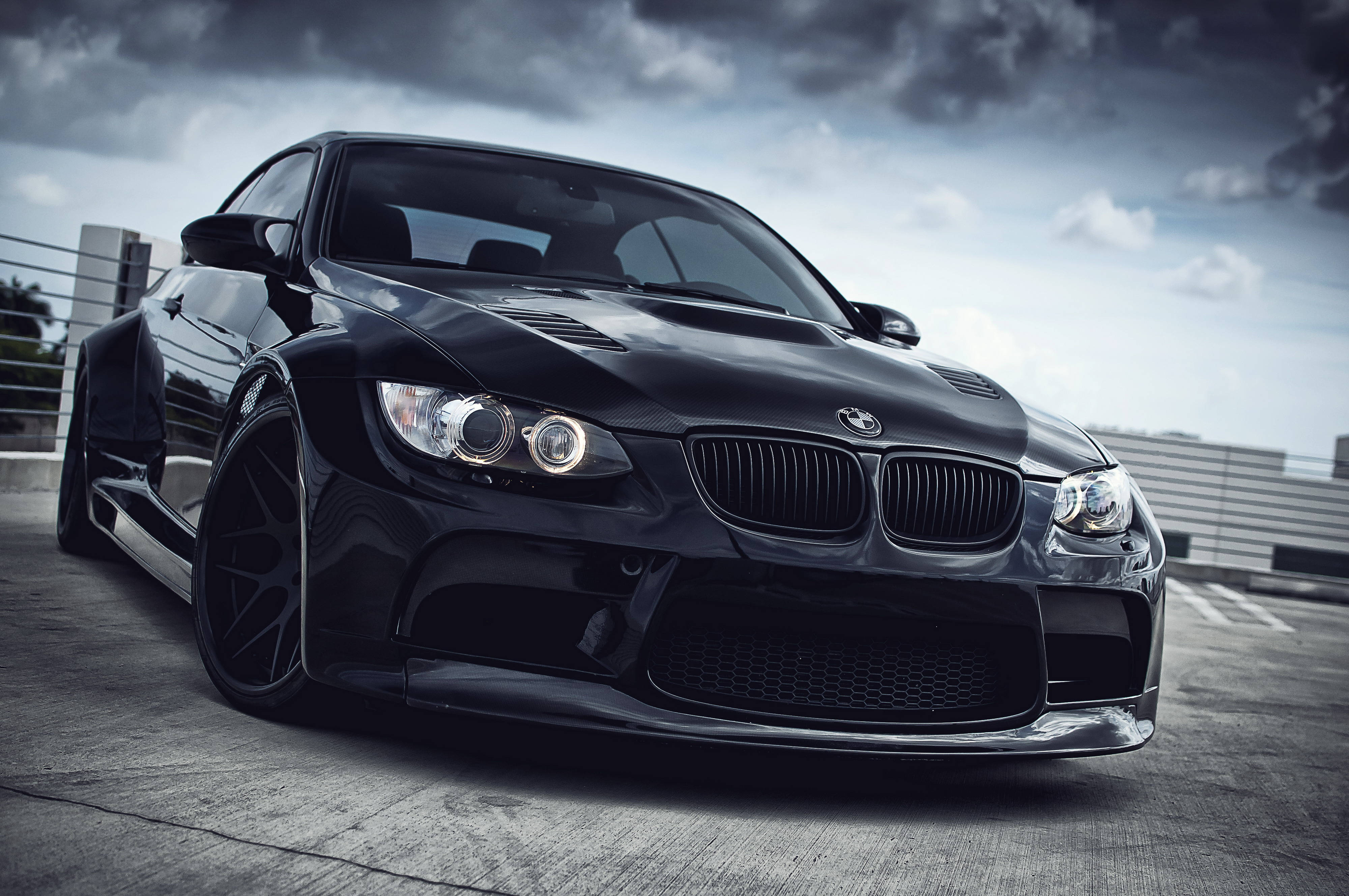 BMW, sleek black BMW sports car, custom widebody kit, 4K Desktop Wallpaper