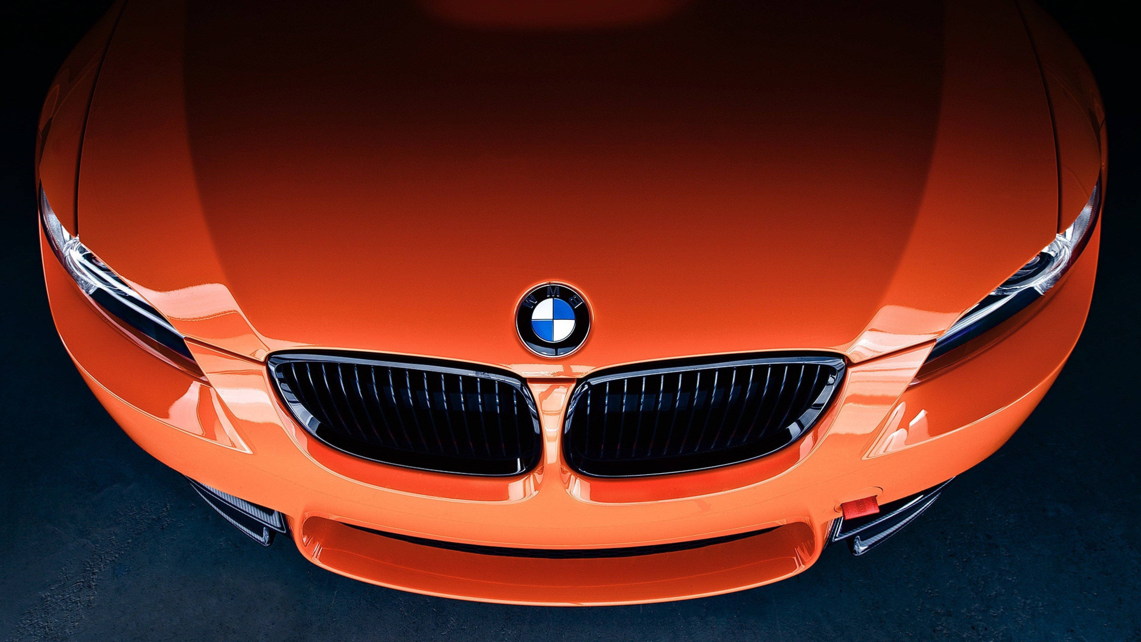 BMW, glossy orange, kidney grille, 4K Desktop Wallpaper