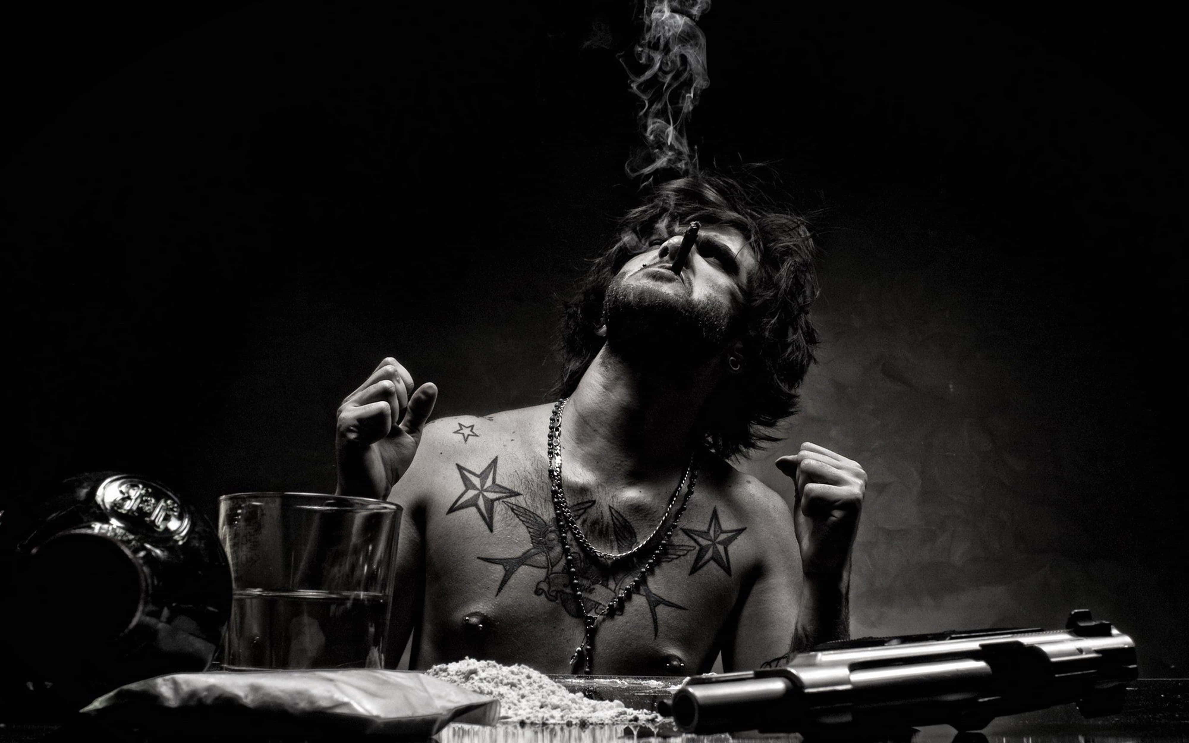 4K Boys Attitude, tattooed man, cigarillo, 4K Desktop Wallpaper