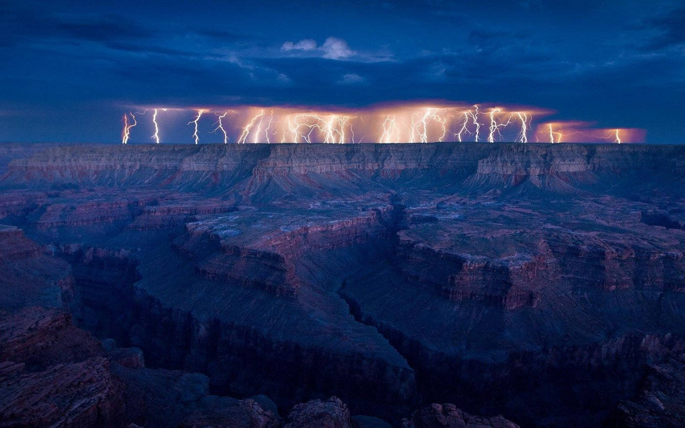 Thunderstorm, canyon, lightning storm, HD Desktop Wallpaper