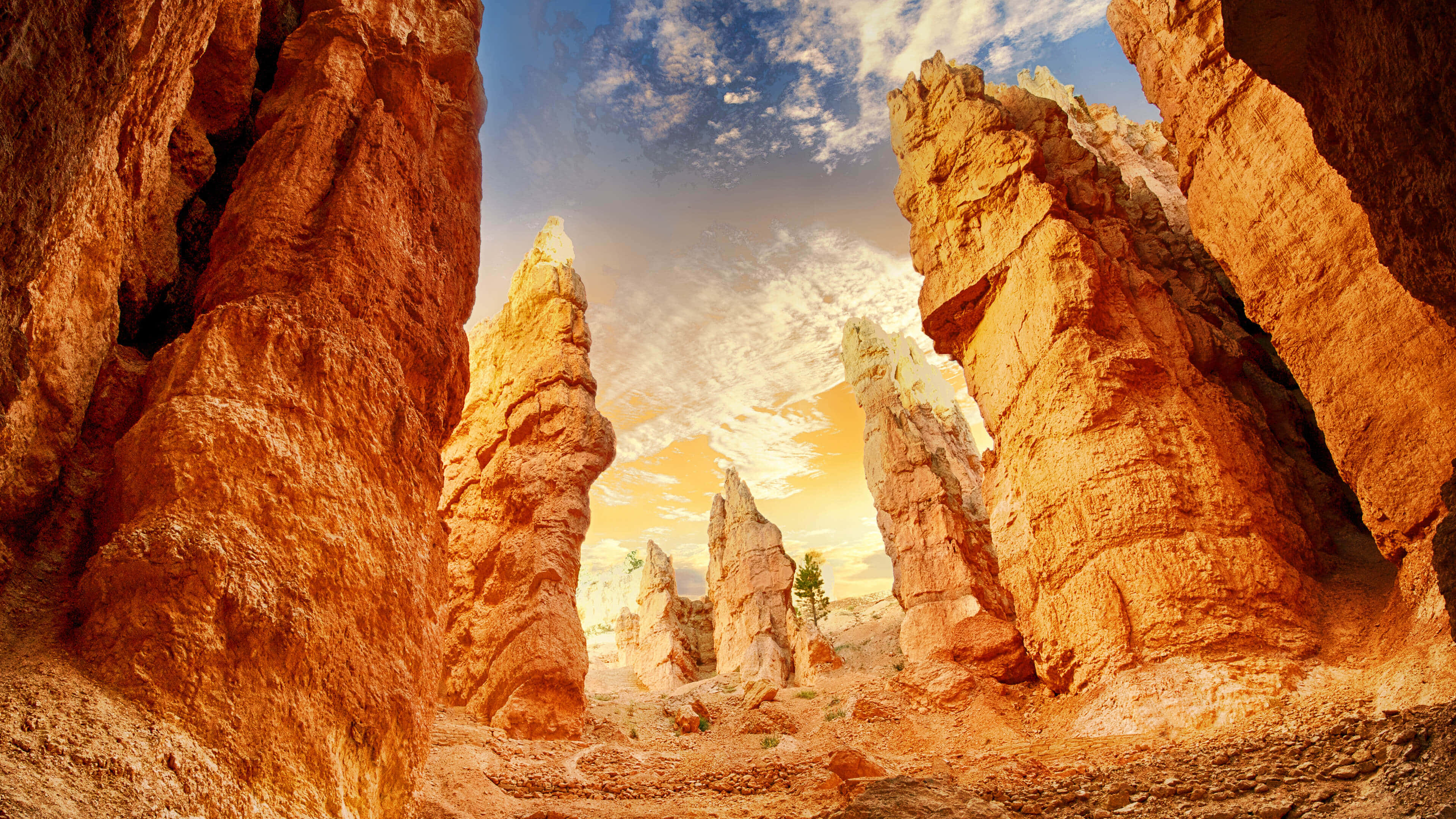canyon, sunrise, golden sky, 4K Desktop Wallpaper