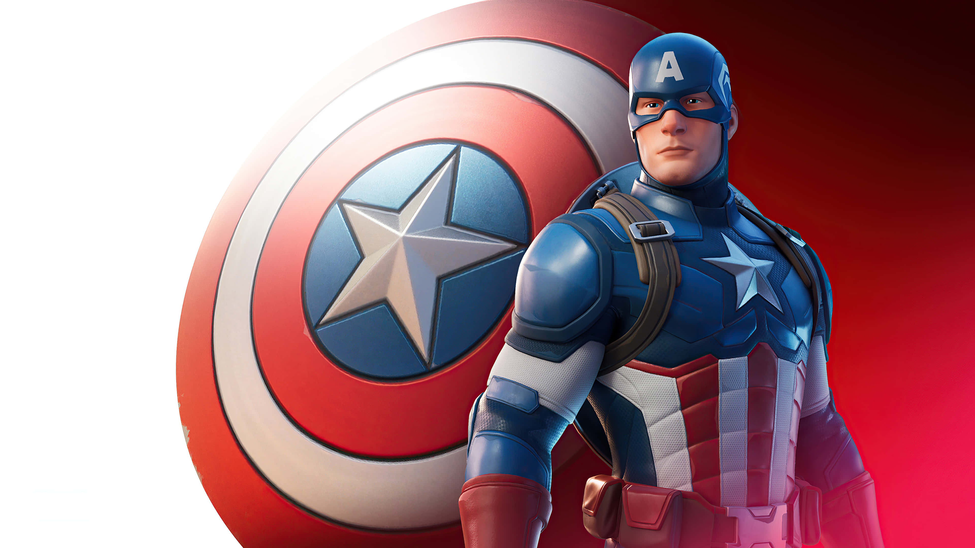 Captain America, star-spangled shield, vibrant red gradient background, 4K Desktop Wallpaper