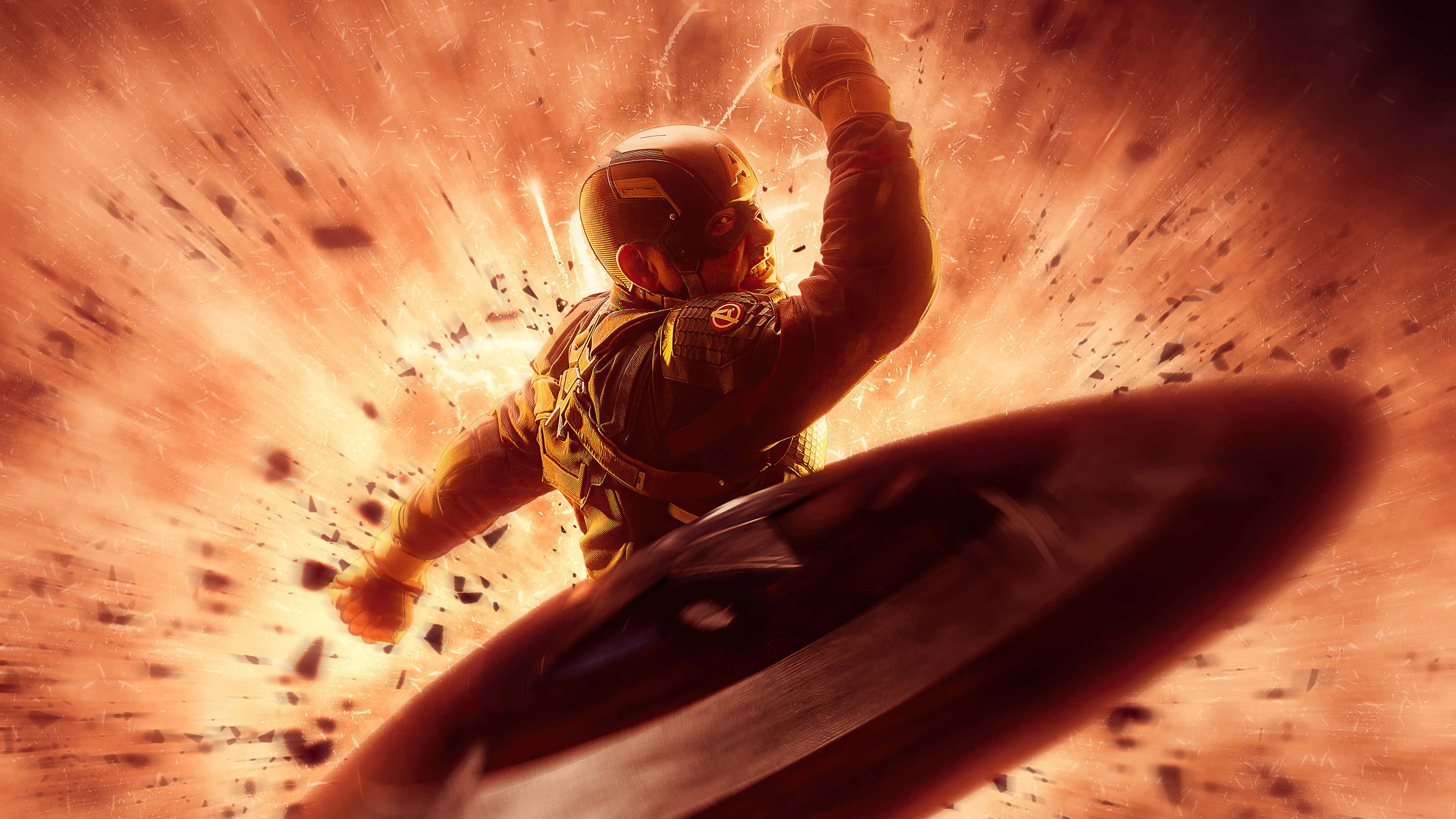 Captain America, explosion, shield, 4K Desktop Wallpaper