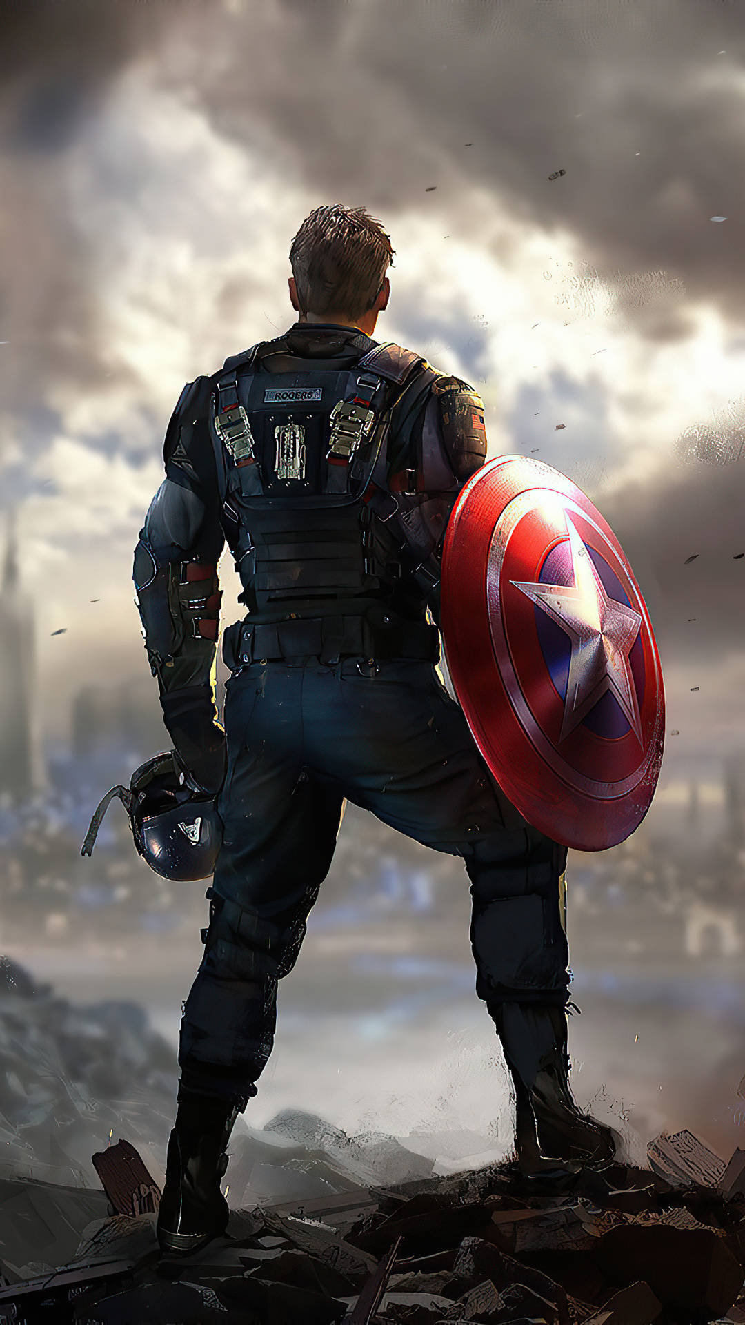 Captain America, shield, rubble, Full HD Phone Wallpaper