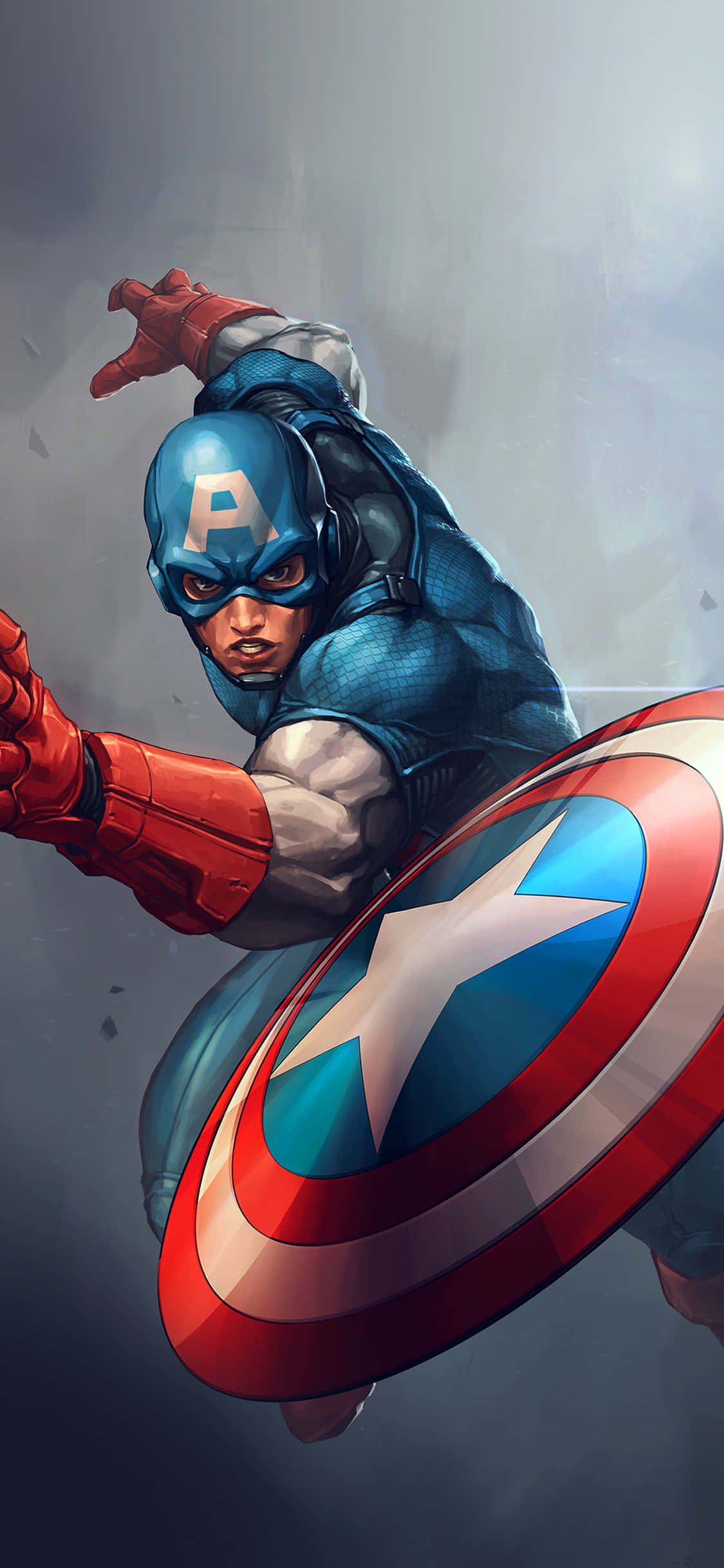 Captain America, star-spangled shield, muted gray backdrop, Full HD Phone Wallpaper