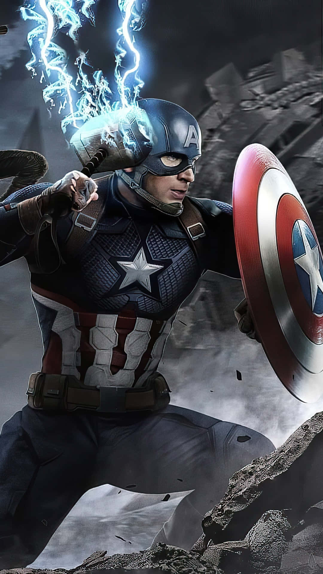 Captain America, shield, electric blue lightning, Full HD Phone Wallpaper
