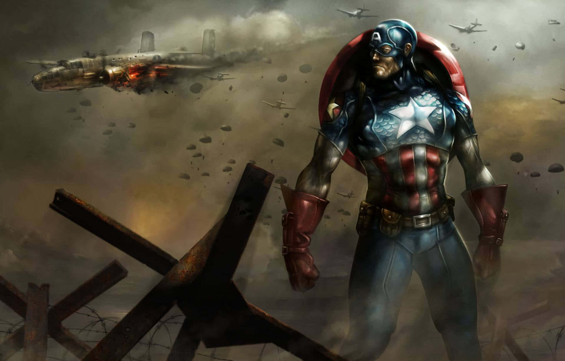 Captain America, plane, burning planes, Full HD Desktop Wallpaper