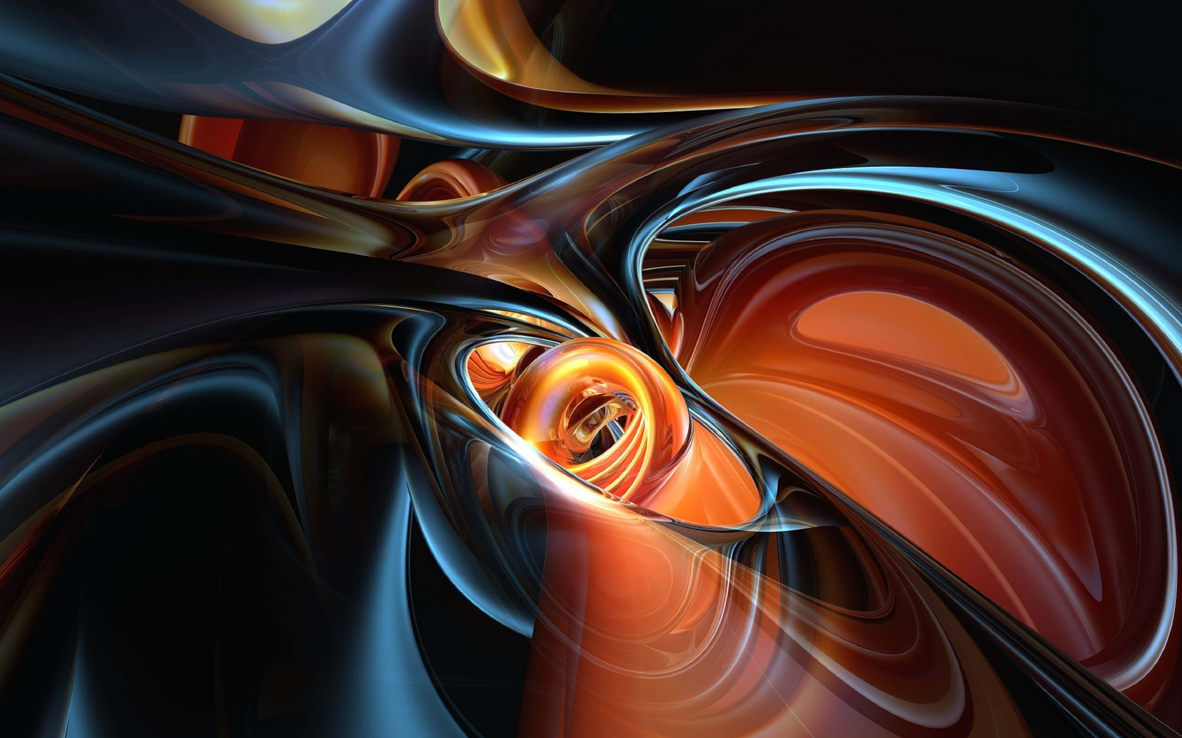 4K Streaming Cityscape, swirling metallic ribbons, deep blue, 4K Desktop Wallpaper