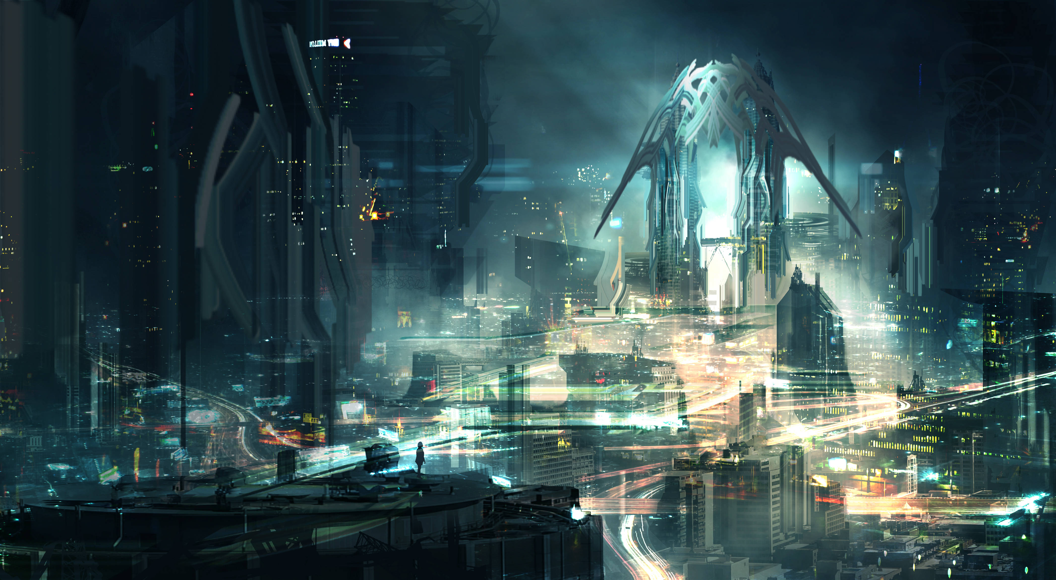 4K Ultra HD City, futuristic buildings, neon lights, 4K Desktop Wallpaper
