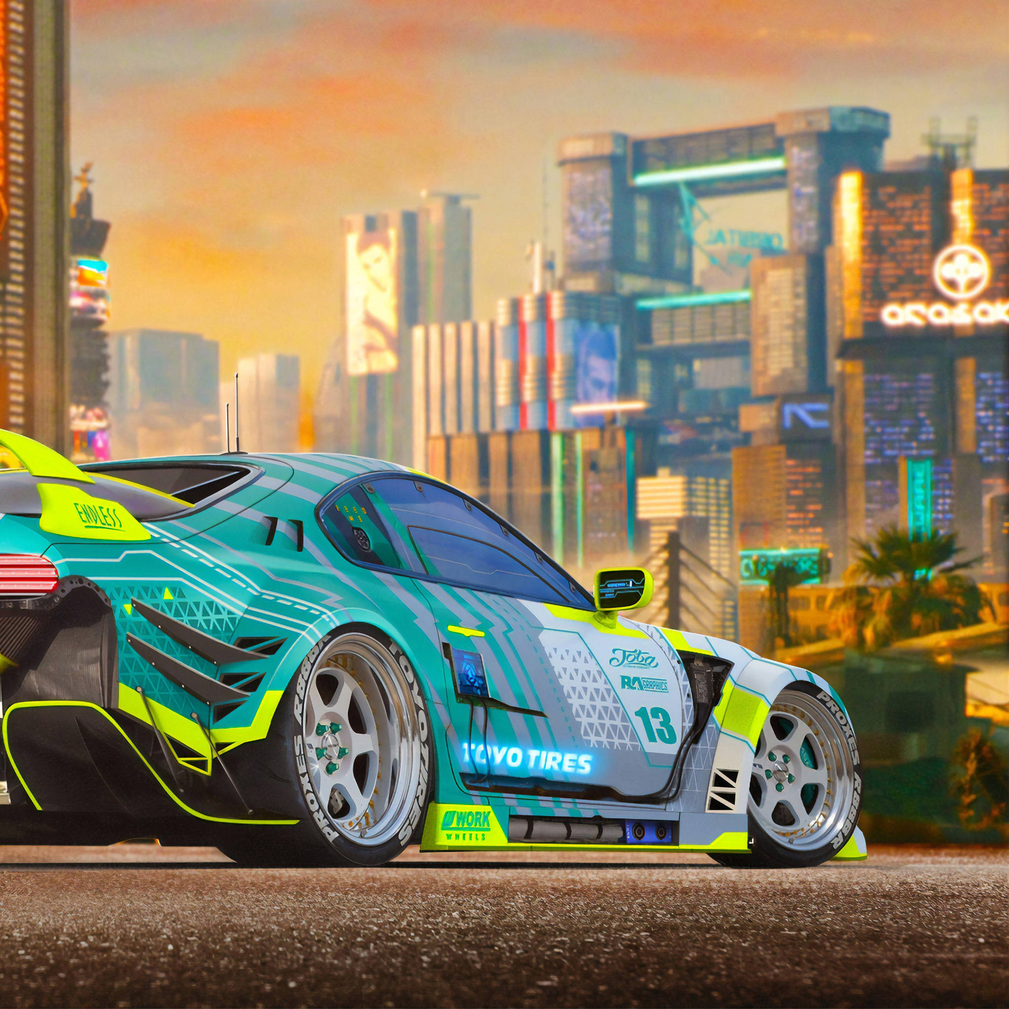 teal, neon yellow, sunset, Full HD Desktop Wallpaper