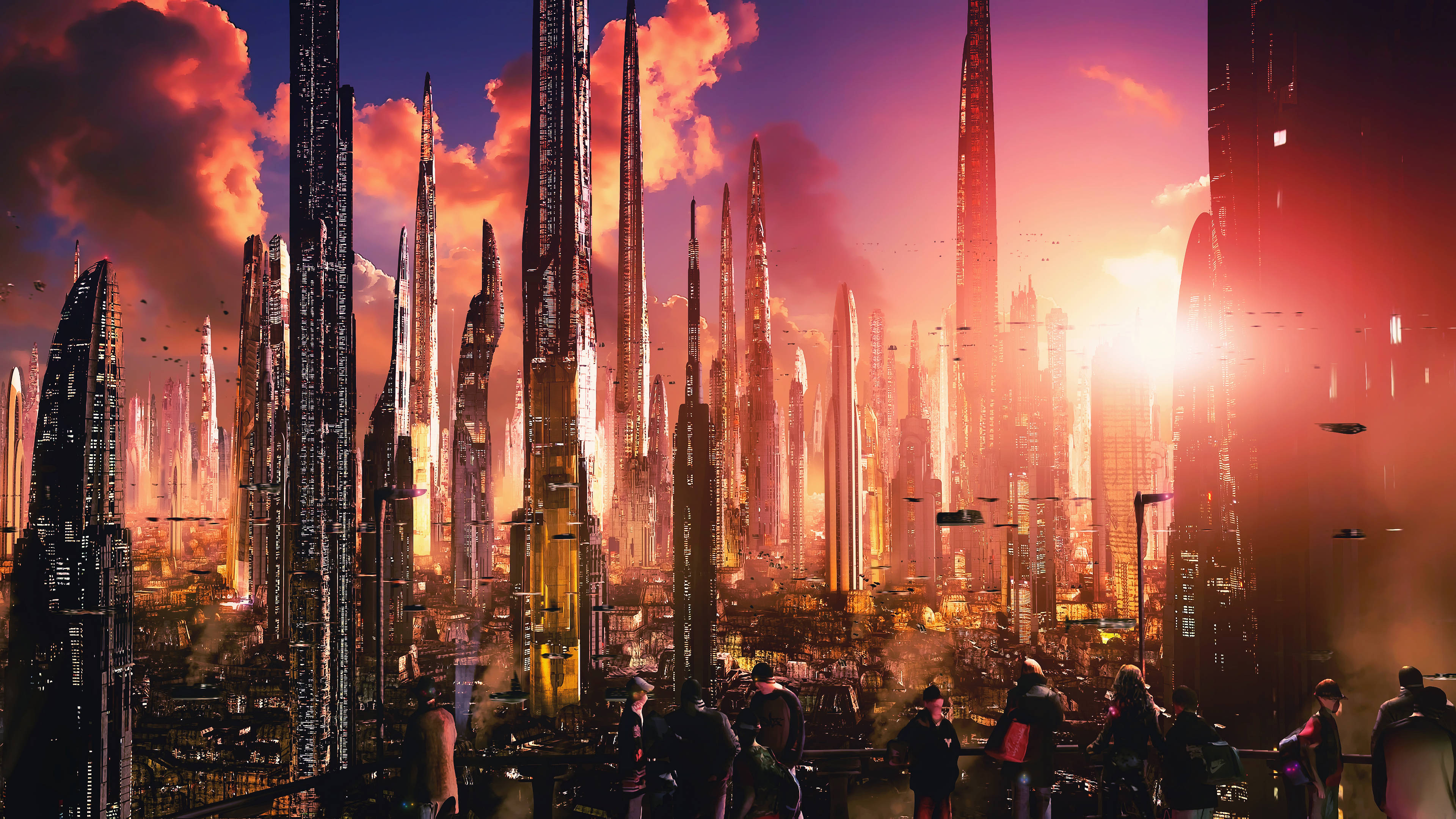 4K Ultra HD City, futuristic skyscrapers, sunset, 4K Desktop Wallpaper