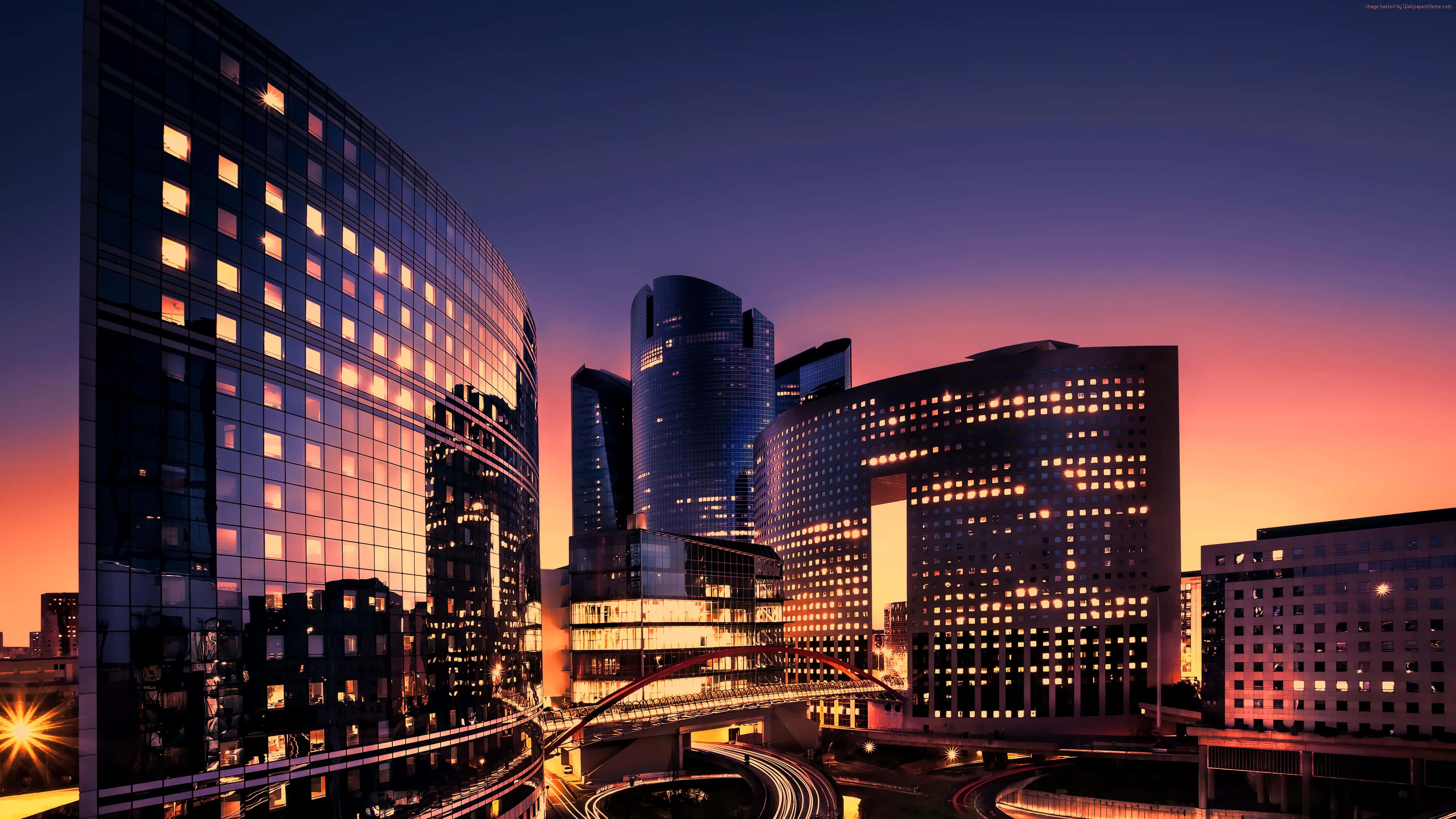 4K City, twilight sky, orange, 4K Desktop Wallpaper