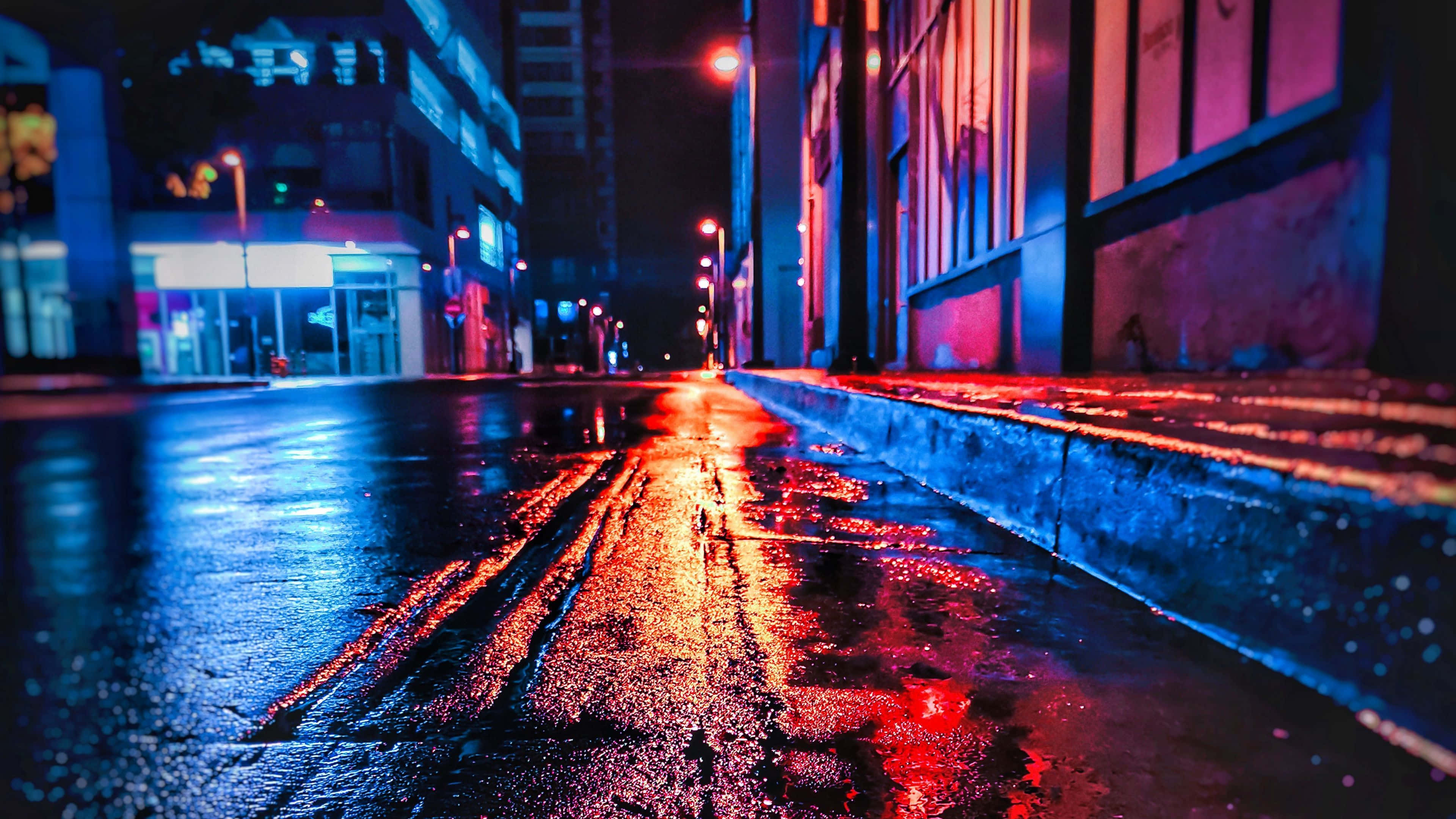 4K Cityscape, sunset, neon-lit urban street, 4K Desktop Wallpaper