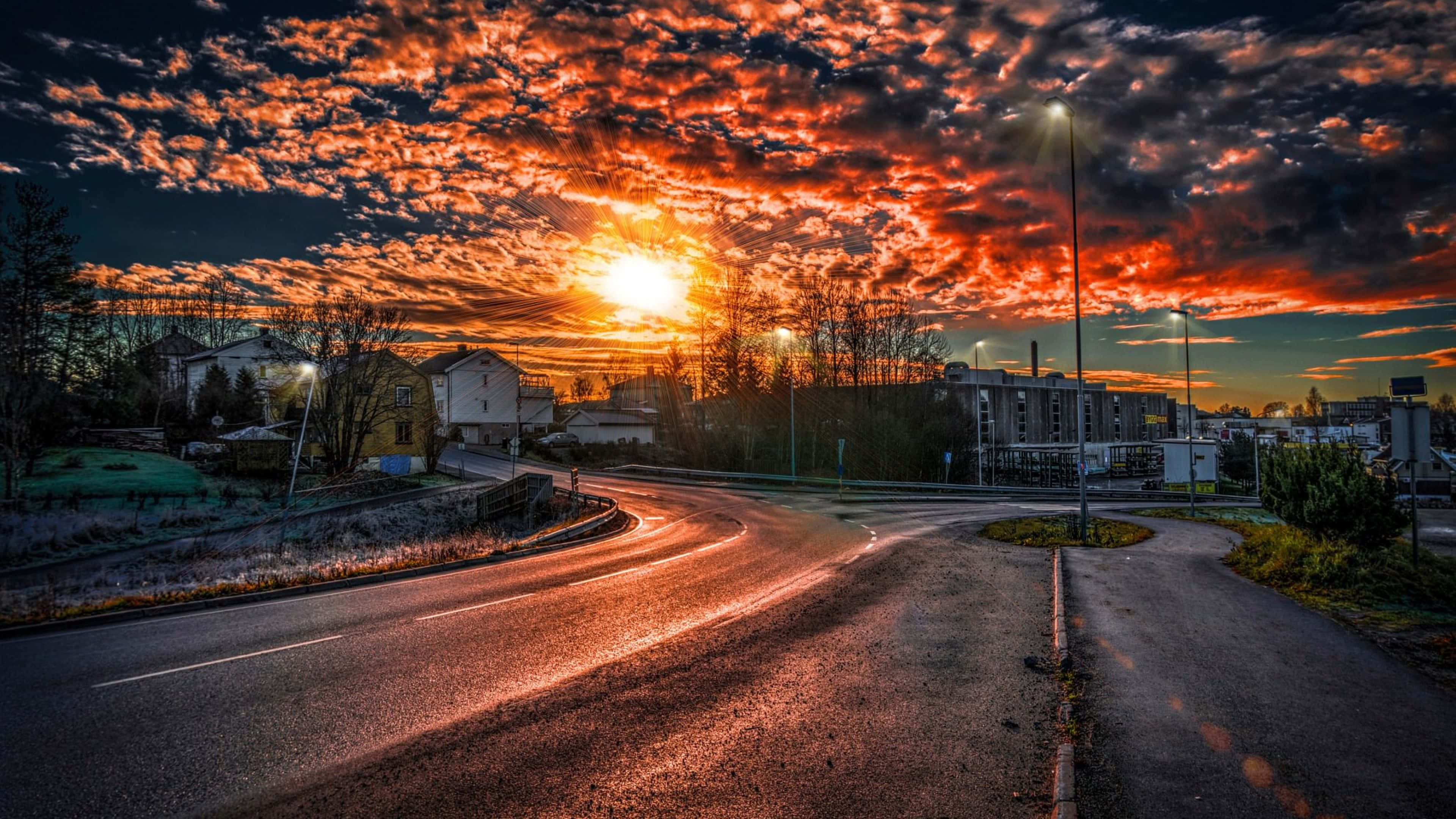 twilight, sunset, fiery orange, 4K Desktop Wallpaper